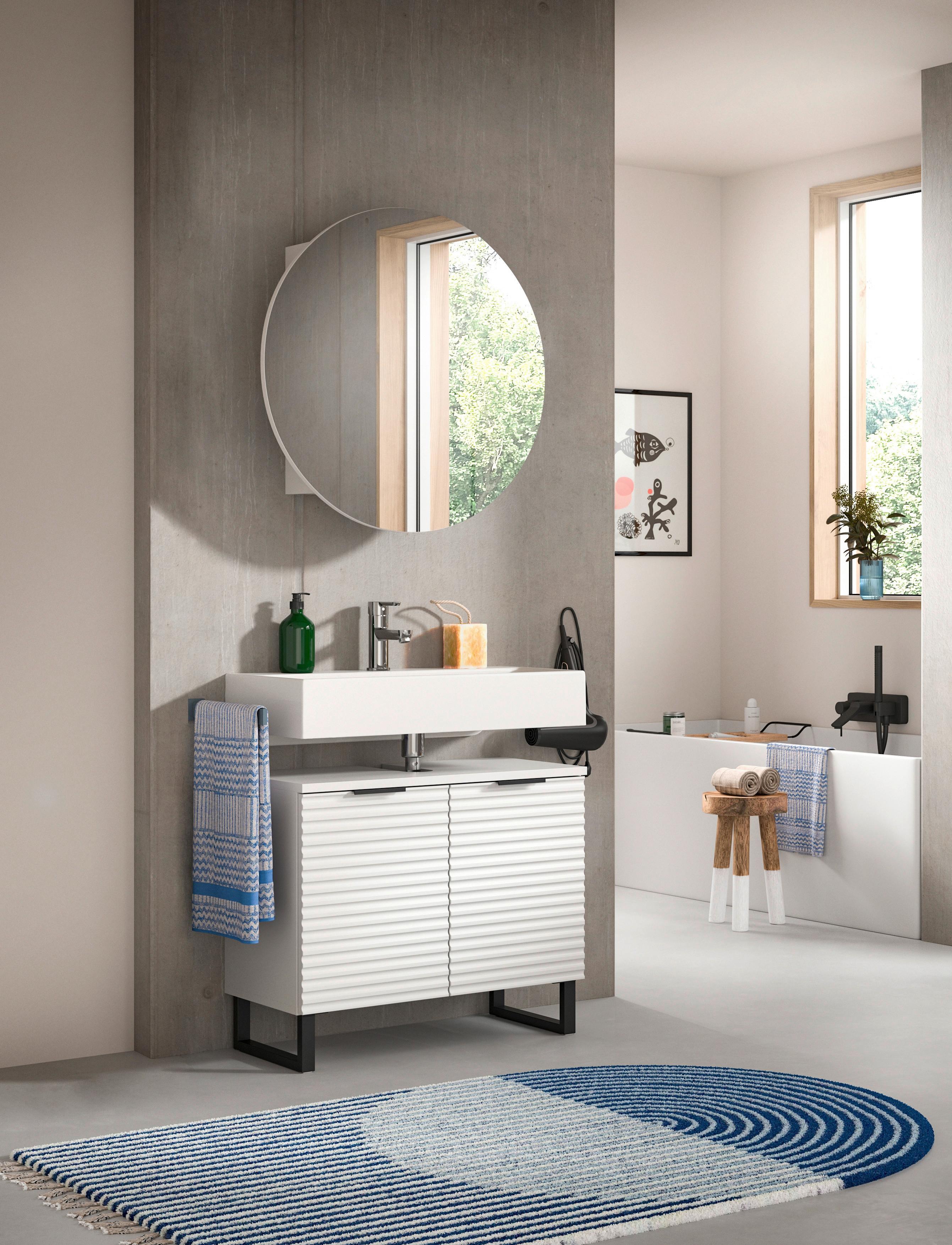 Badezimmer Riff 2-tlg. ca. 70 cm Weiß/Schwarz - Schwarz/Weiß, MODERN, Holzwerkstoff/Metall (70cm) - MID.YOU