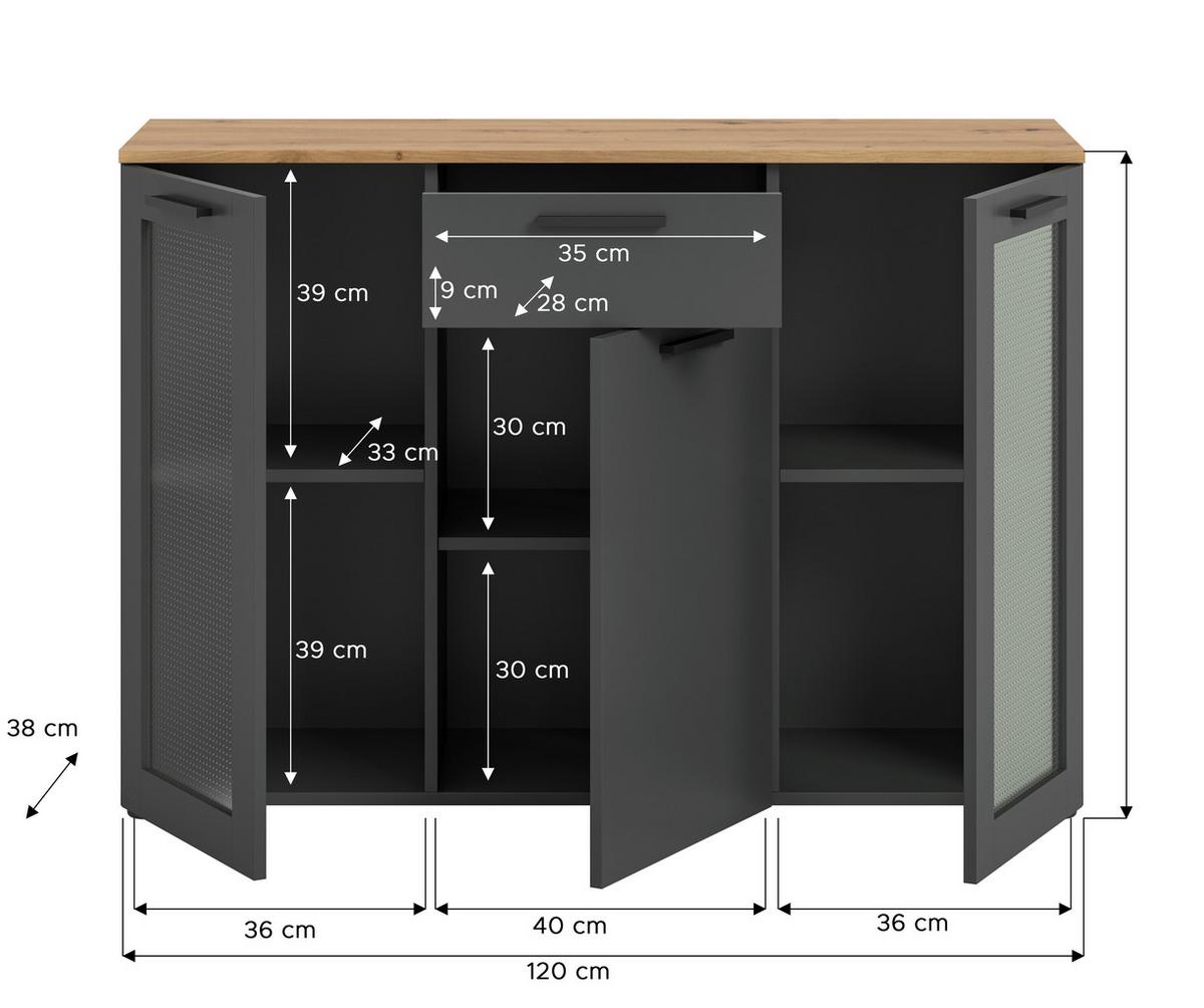 Vitrina Niklas - siva/hrast Artisan, Design, staklo/drvni materijal (120/84/38cm) - Modern Living