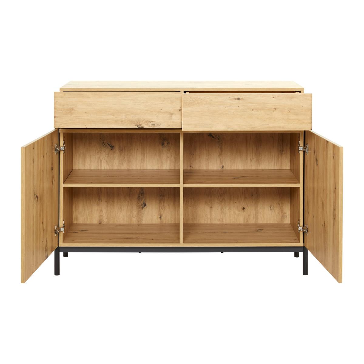 Sideboard Jasmina in Eichenfarben/Schwarz massiv - Eichefarben/Schwarz, Modern, Holz/Metall (118/90/41,5cm) - Bessagi Home