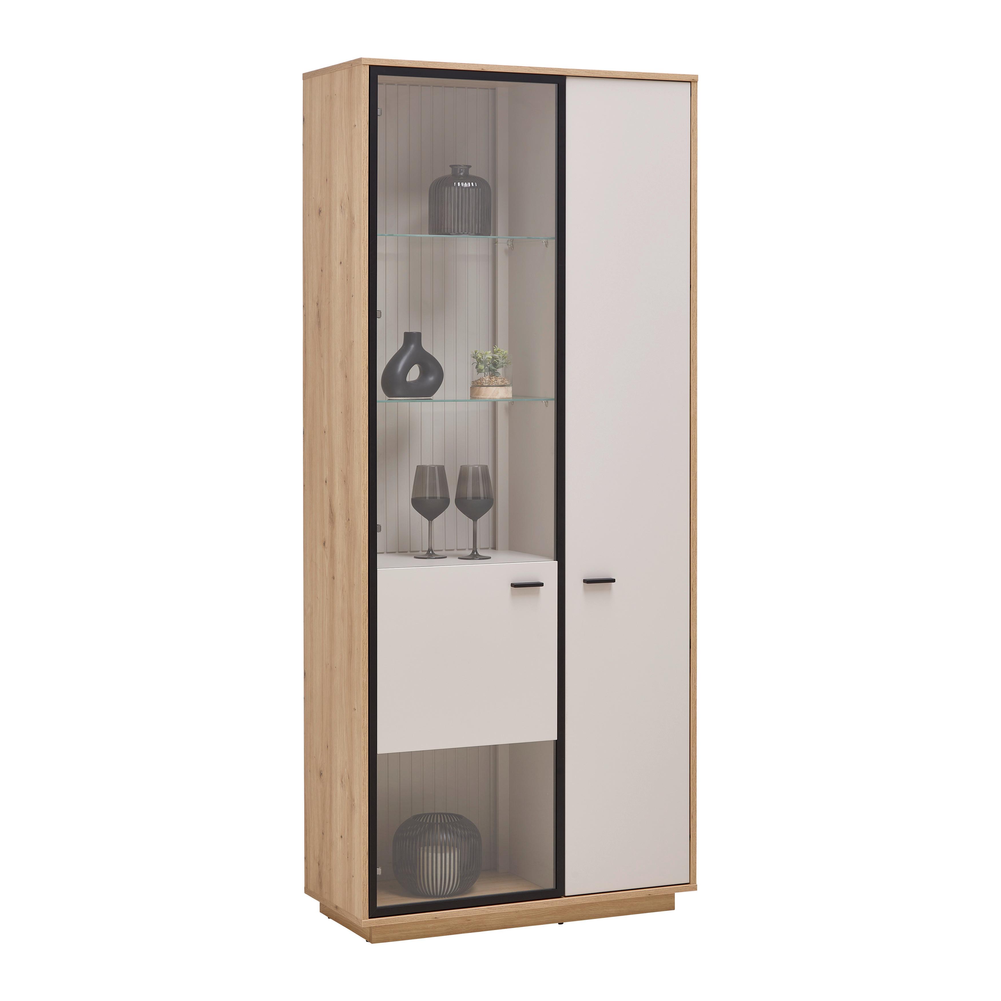 Vitrine Cremona Kaschmir/Eiche Artisan - Kaschmir/Schwarz, MODERN, Glas/Holzwerkstoff (85/200/38cm) - Premium Living