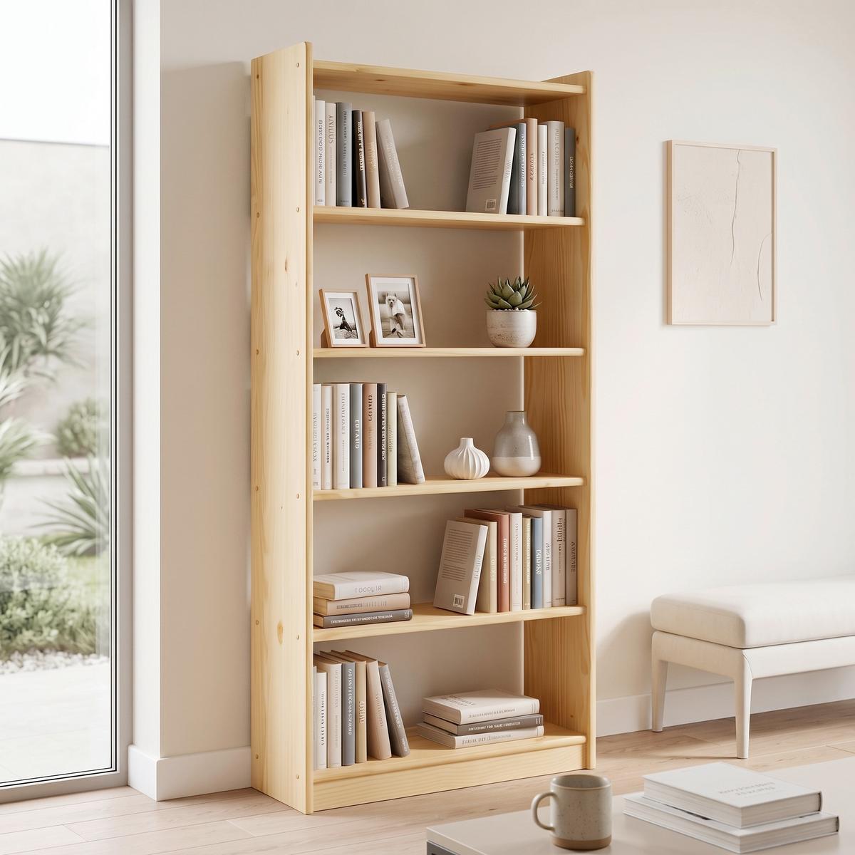 Standregal Bücherregal Kiefer Echtholz mit 4 Böden - Naturfarben, Natur, Holz (80/170/30cm) - Livetastic