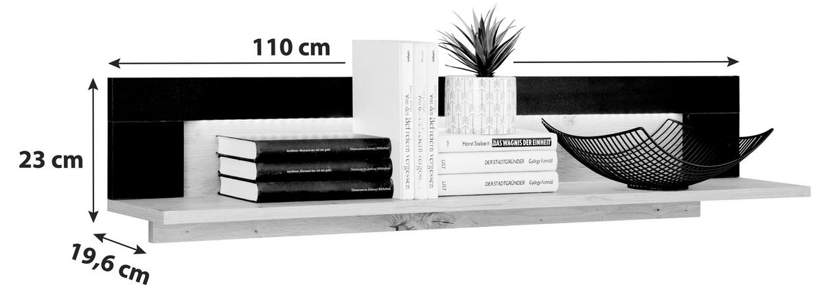 Zidna Polica Nyon - boje hrasta/crna, Moderno, drvni materijal (110/23/19,6cm) - Modern Living