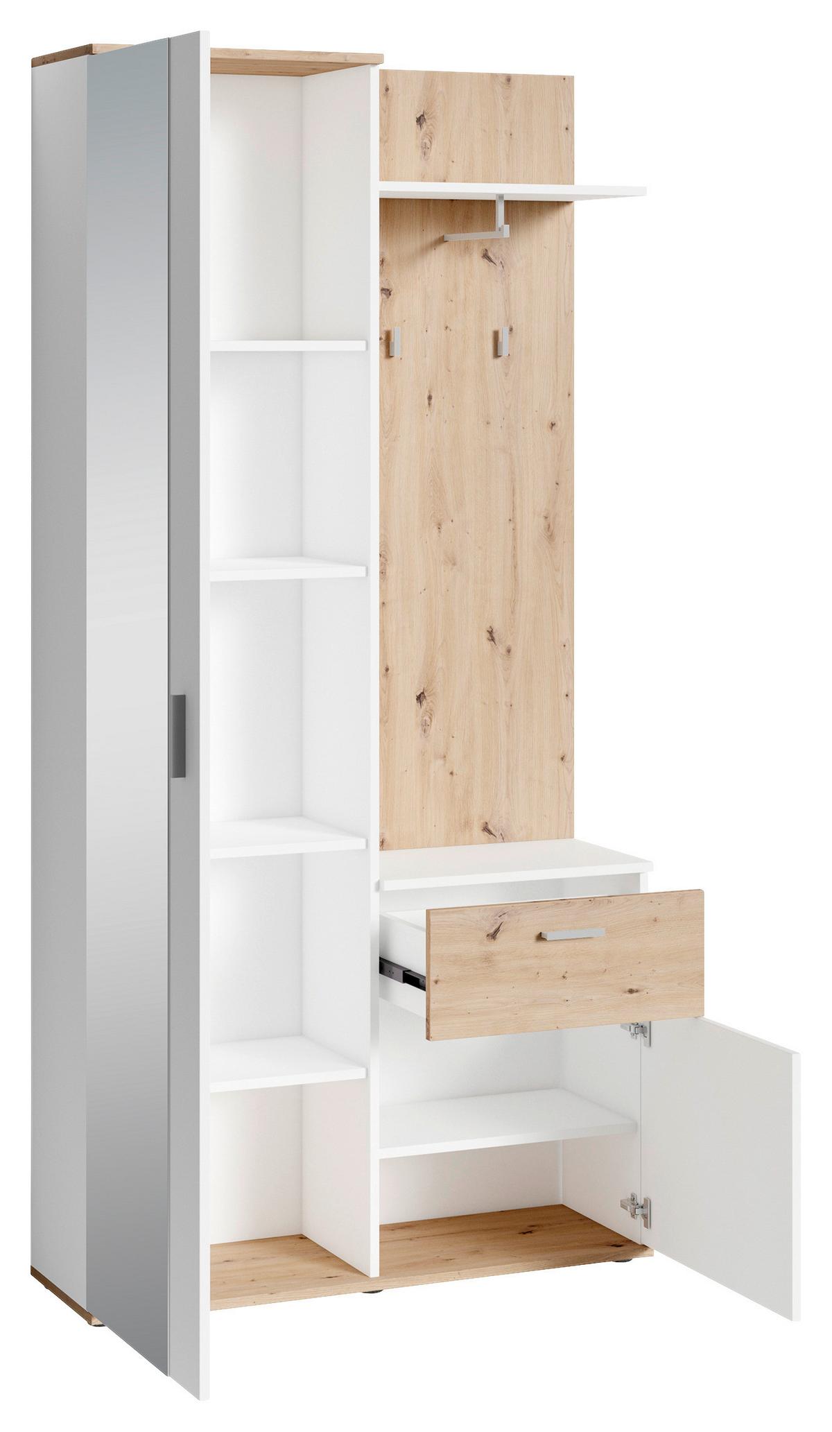 Garderobe Jakob Artisan Eiche Dekor/Weiß B: 97 cm - Weiß/Eiche Artisan, MODERN, Holzwerkstoff (97/195/30cm) - MID.YOU