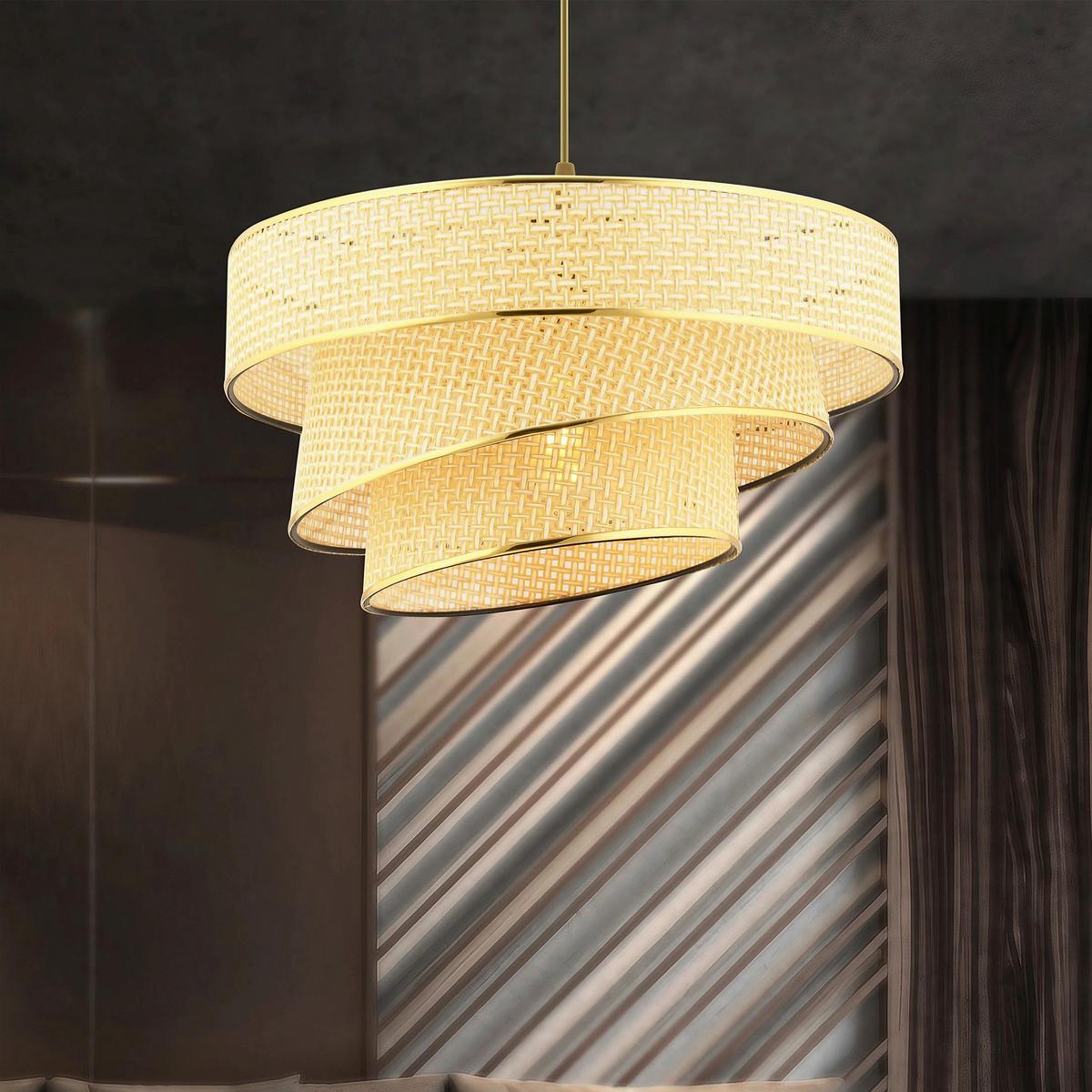 LAMPA WISZĄCA COUPER HAZERAN - CAMEL, GOLD - beżowy, Design, metal/tkanina (40/72cm) - P & B