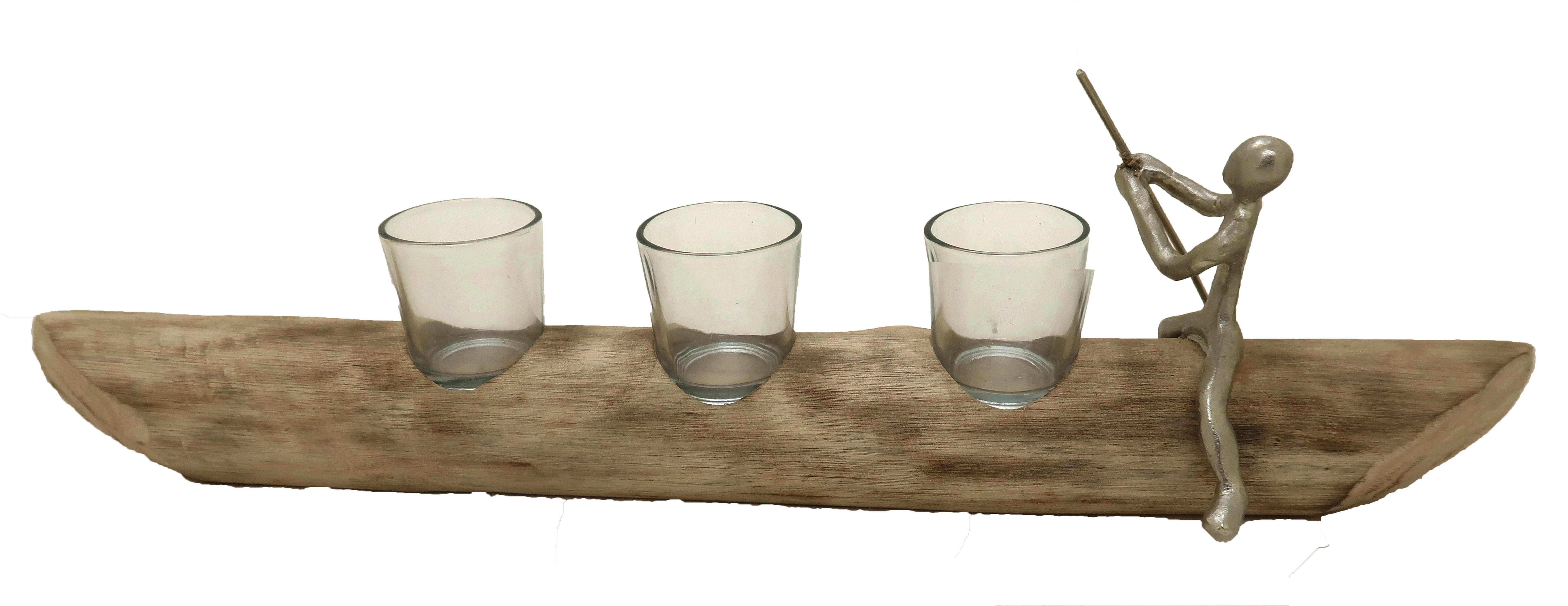 ŚWIECZNIK TEALIGHT FCS-1745-XXX-NAT - kolor srebrny/kolor naturalny, Natur, metal/drewno (55/12/15cm) - Ambia Home