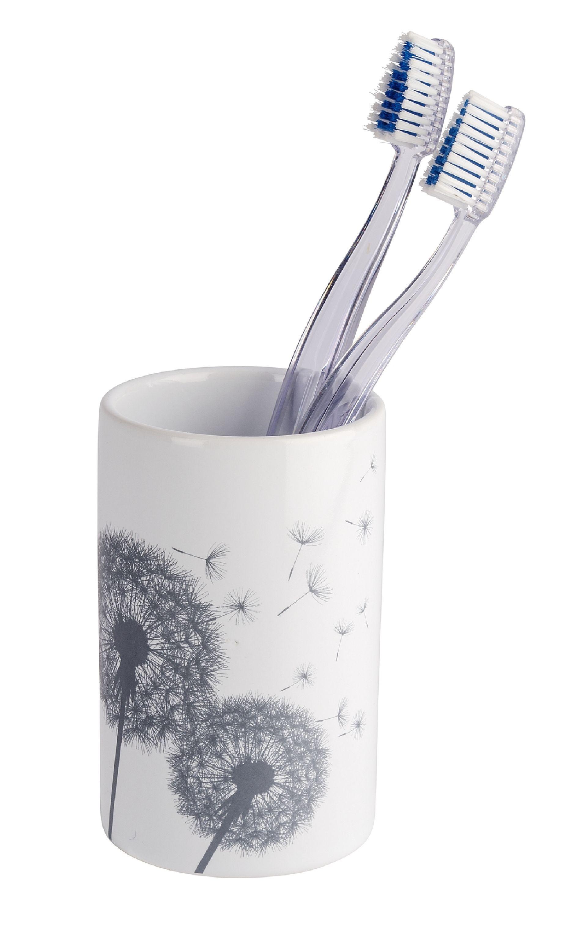 Pahar pentru periuțe de dinți Astera - alb/gri, Modern, ceramică (7/11/7cm) - Wenko