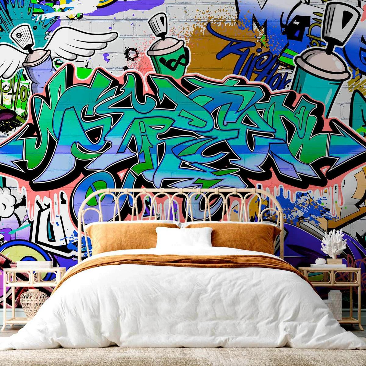 Fototapeta Graffiti, 400x280cm - modra/zelena, Trendi, tekstil (400/280cm) - artgeist