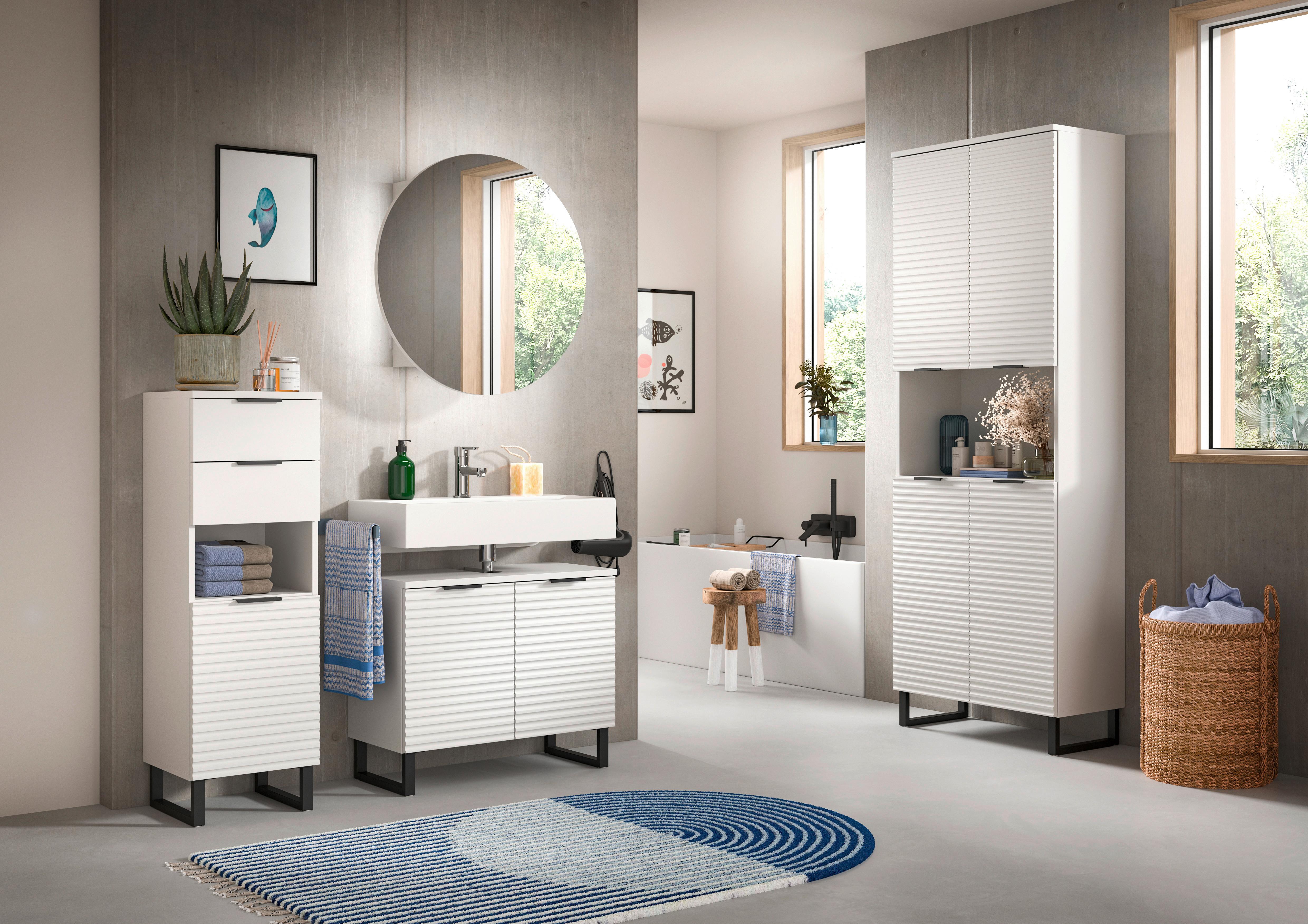 Spiegelschrank Riff ca. 70 cm Weiß - MODERN, Holzwerkstoff (70/70/18cm) - MID.YOU