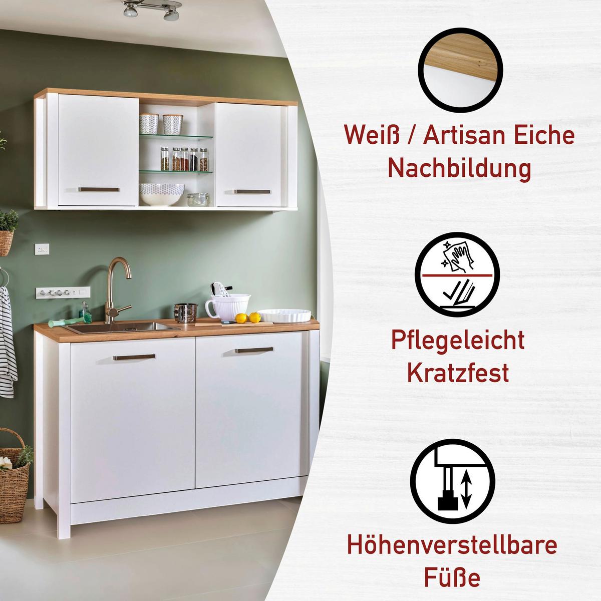 Küchenleerblock Bundle 4-Sorba o. Geräte Weiß - Silberfarben/Weiß, MODERN, Glas/Holzwerkstoff (300cm) - home24