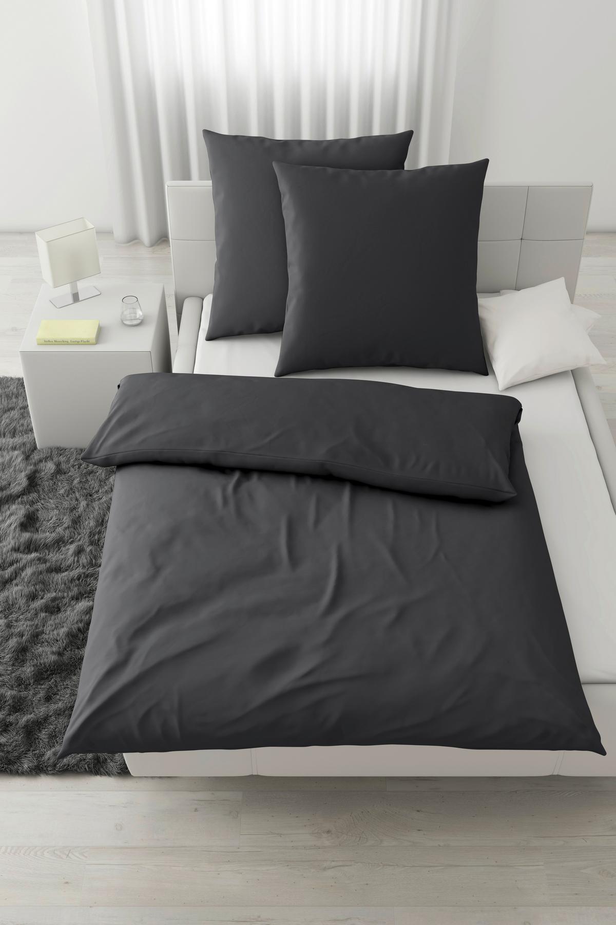 Bettwäsche Stone Washed Uni XXL Anthrazit ca. 200x200cm - Anthrazit, MODERN, Textil (200/200cm) - Modern Living