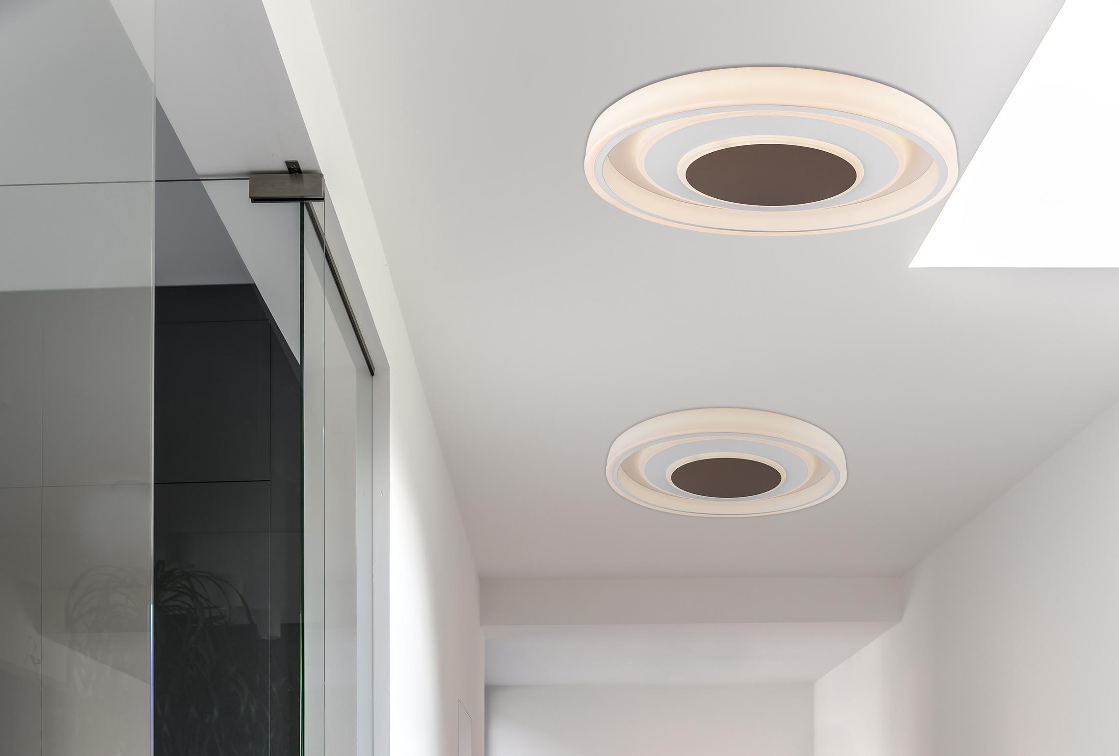 LED-Deckenleuchte in Braun max. 75 Watt - Opal/Weiß, Design, Kunststoff/Metall (69/10cm) - Globo