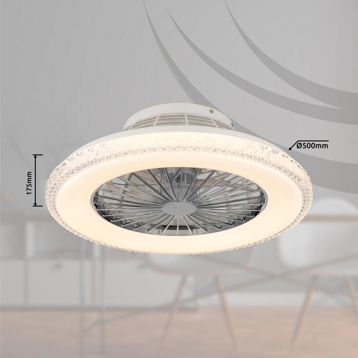 Stropni Ventilator 03654 - barve kroma/bela, Basics, kovina/umetna masa (50/17,5cm) - Globo