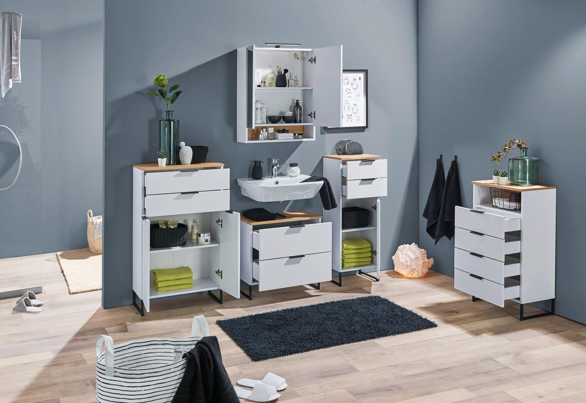 SZAFKA ŚREDNIA DENVER - kolor dębowy/czarny, Konventionell, materiał drewnopochodny/metal (50/91/32cm) - home24