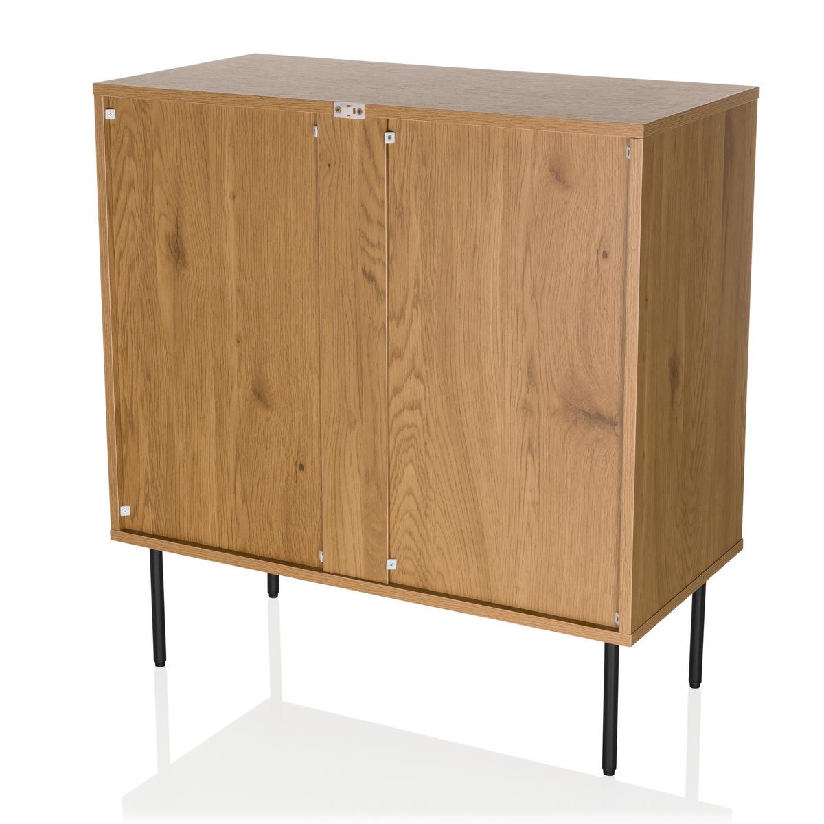 Komoda Linno, Barva Hrasta - črna/barve hrasta, Moderno, kovina/leseni material (80/85/40cm) - MID.YOU