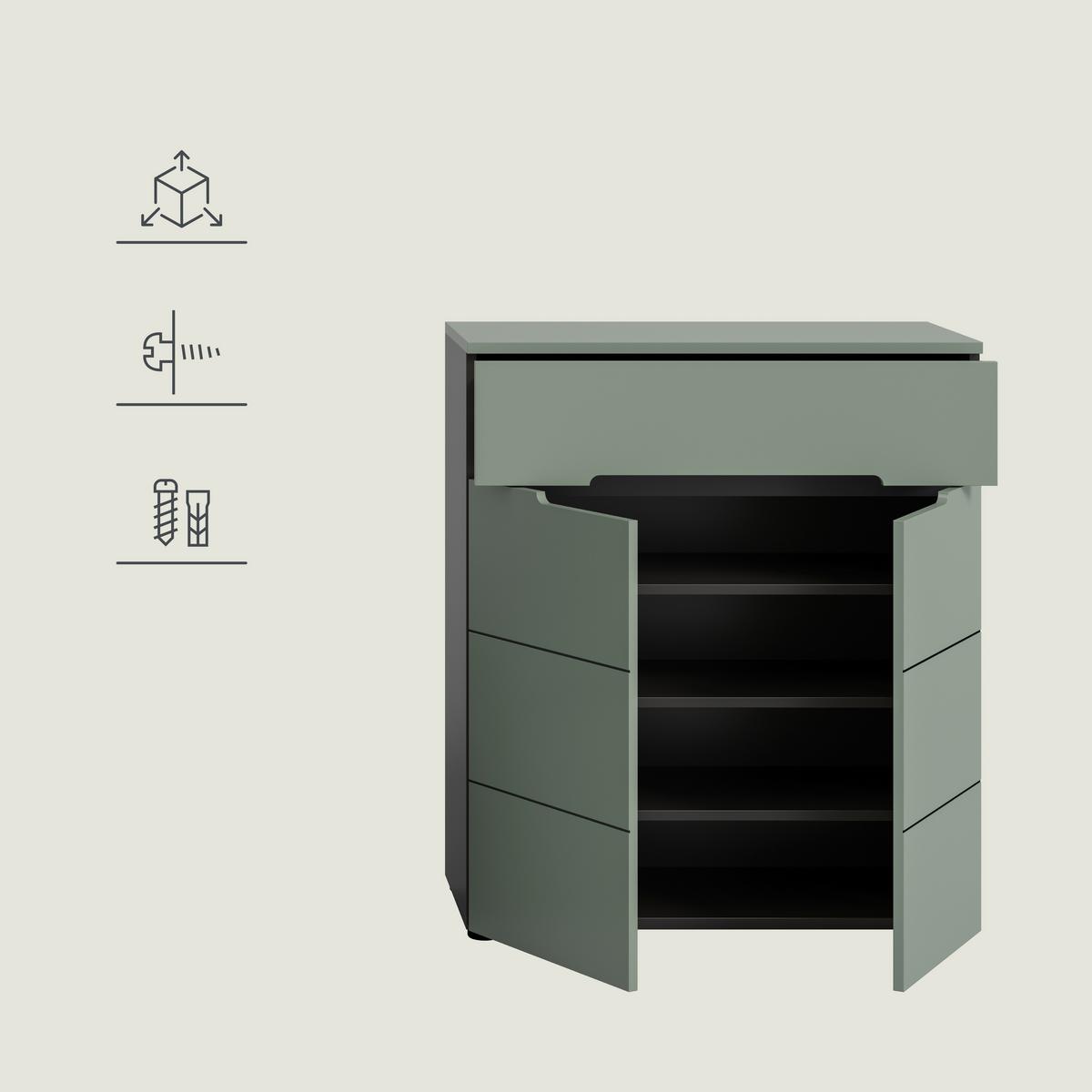 Predsoba Canu, Sivozelena, 3-Delna - siva/sivozelena, Design, leseni material (175/190/37cm) - Livetastic