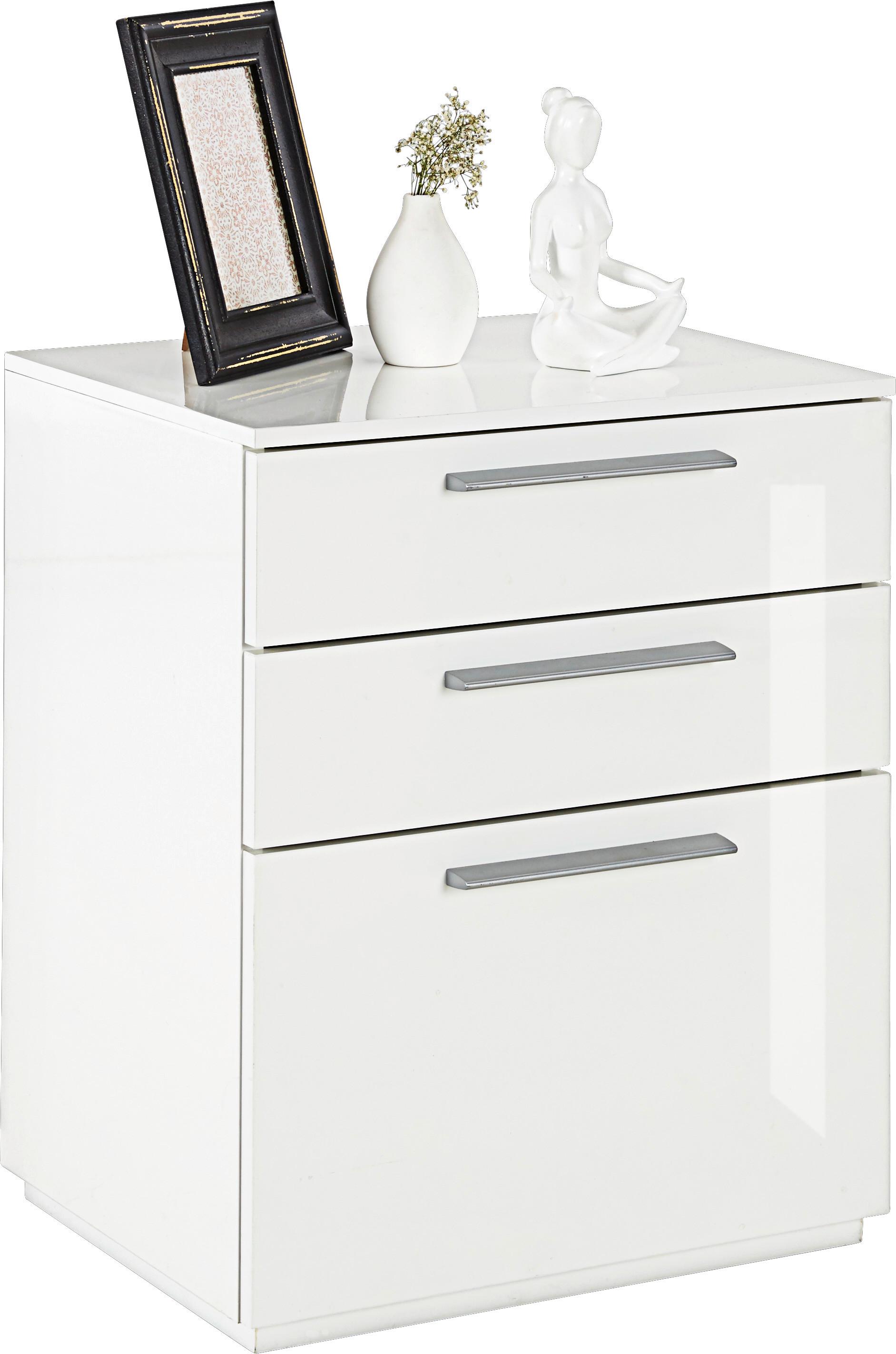 Nachtkästchen in Weiss Hochglanz - Weiss/Alufarben, Modern, Holzwerkstoff/Metall (50/60/41cm) - Modern Living