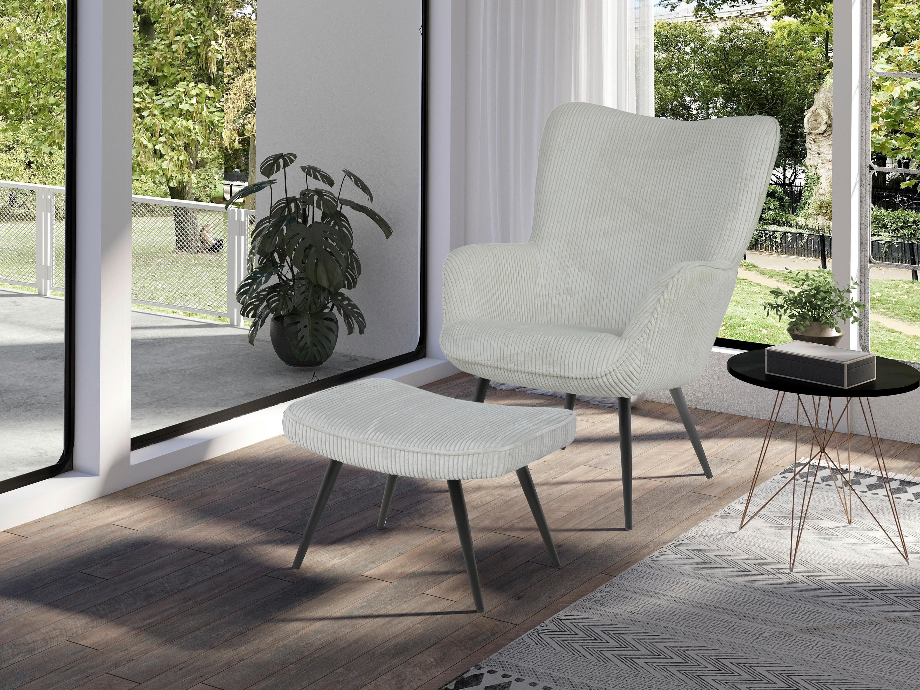 Sesselset Uta Elfenbein Cord - Elfenbein/Schwarz, Basics, Textil/Metall - MID.YOU