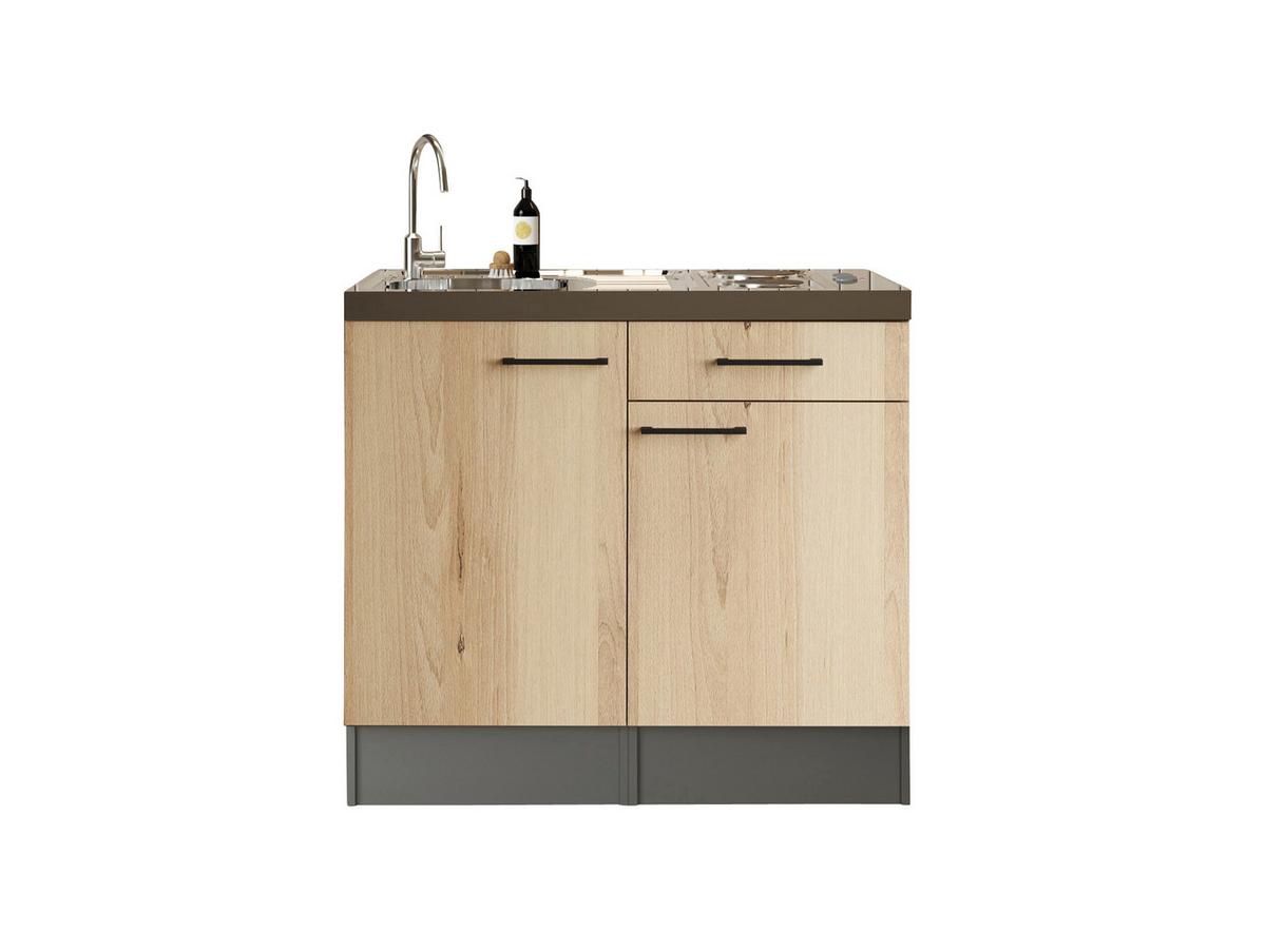 Miniküche Oliver m. Gerät ca. 100cm Eiche - Schwarz/Eiche Artisan, Trend, Holzwerkstoff/Metall (100cm) - Respekta