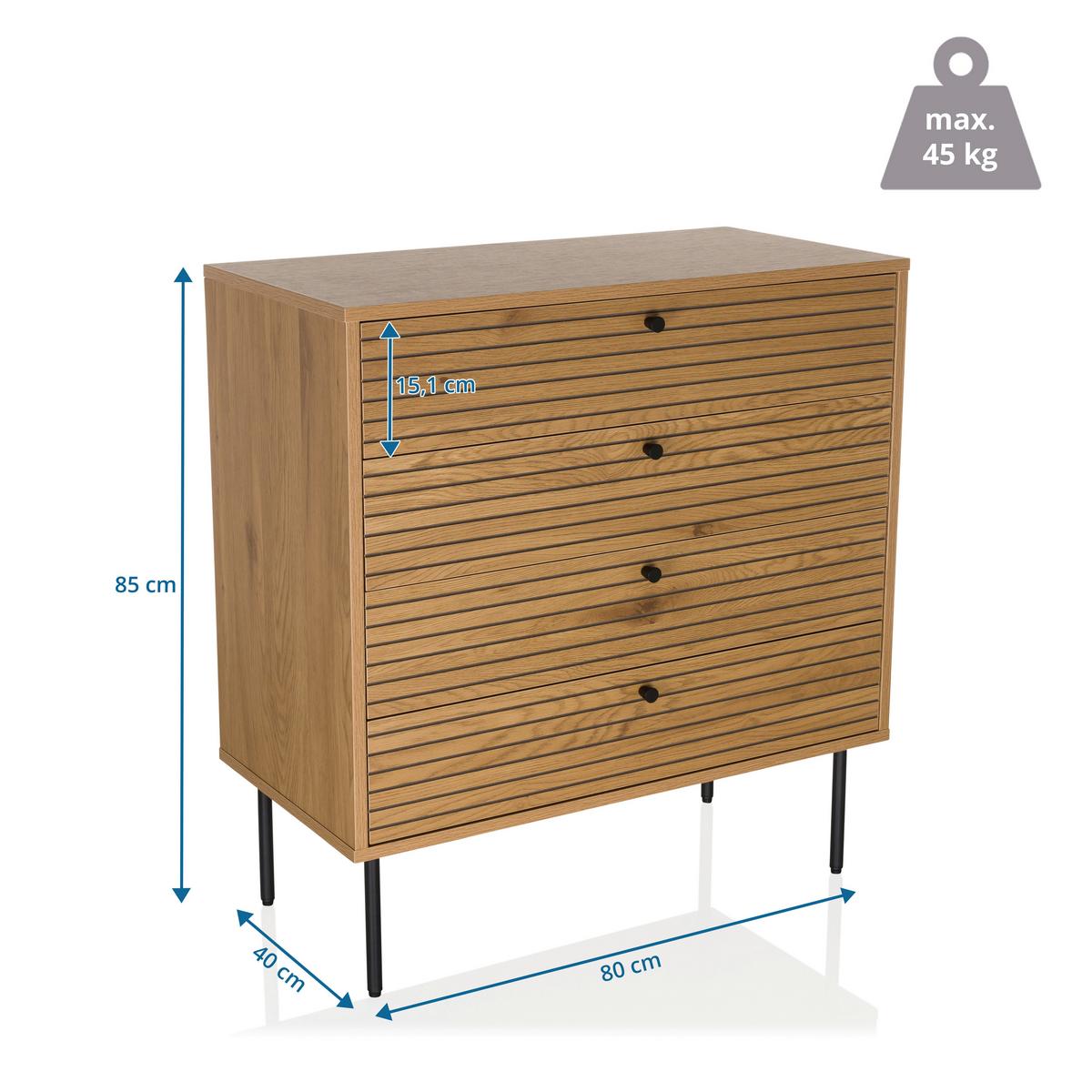 Komoda Linno, Barva Hrasta - črna/barve hrasta, Moderno, kovina/leseni material (80/85/40cm) - MID.YOU