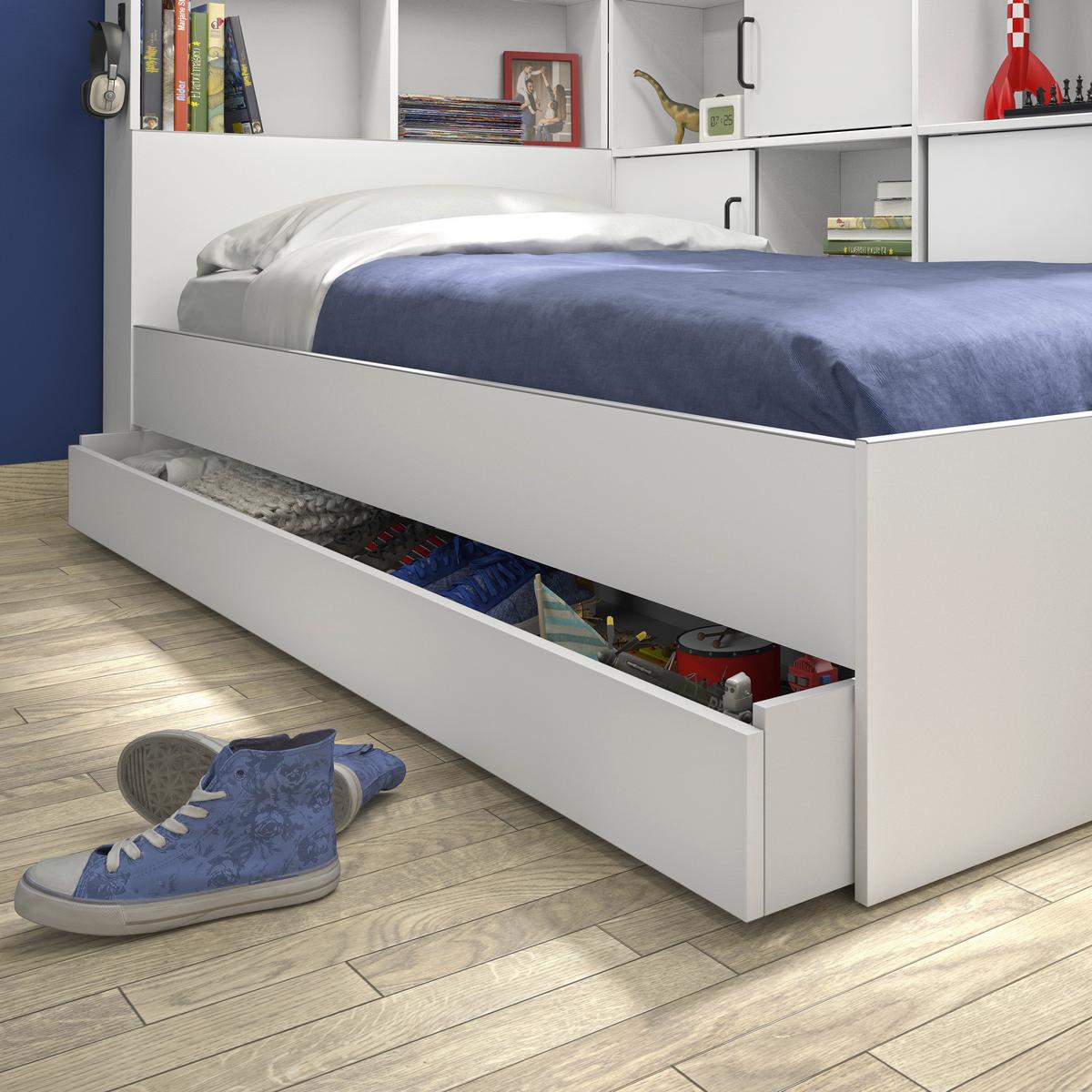 Postelja S Predalom Erwan, Bela, 90x200cm - bela, Moderno, leseni material (90/200cm) - MID.YOU