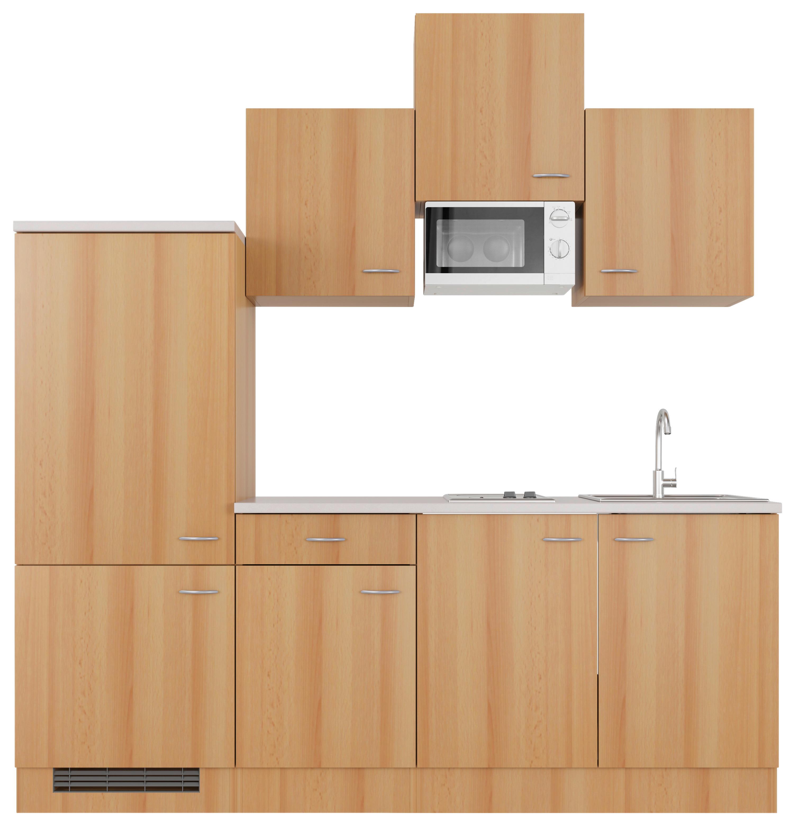 Kuhinjski Blok Z Aparati Nano, Barva Bukve - barve nerjavečega jekla/barve bukve, Moderno, umetna masa/leseni material (210cm) - FlexWell