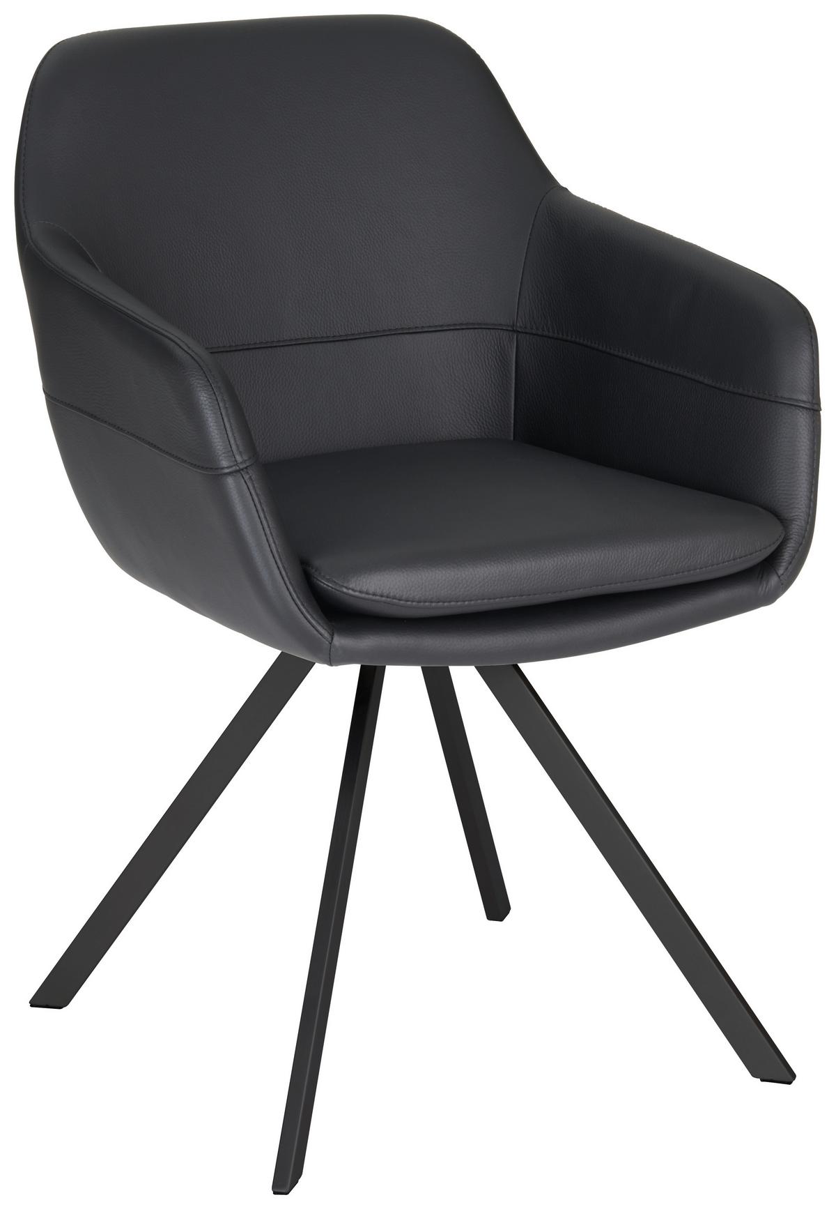 KRZESŁO Z PODŁOKIETNIKAMI WESLEY - czarny, Design, skóra/metal (60,5/86/62,5cm) - Novel