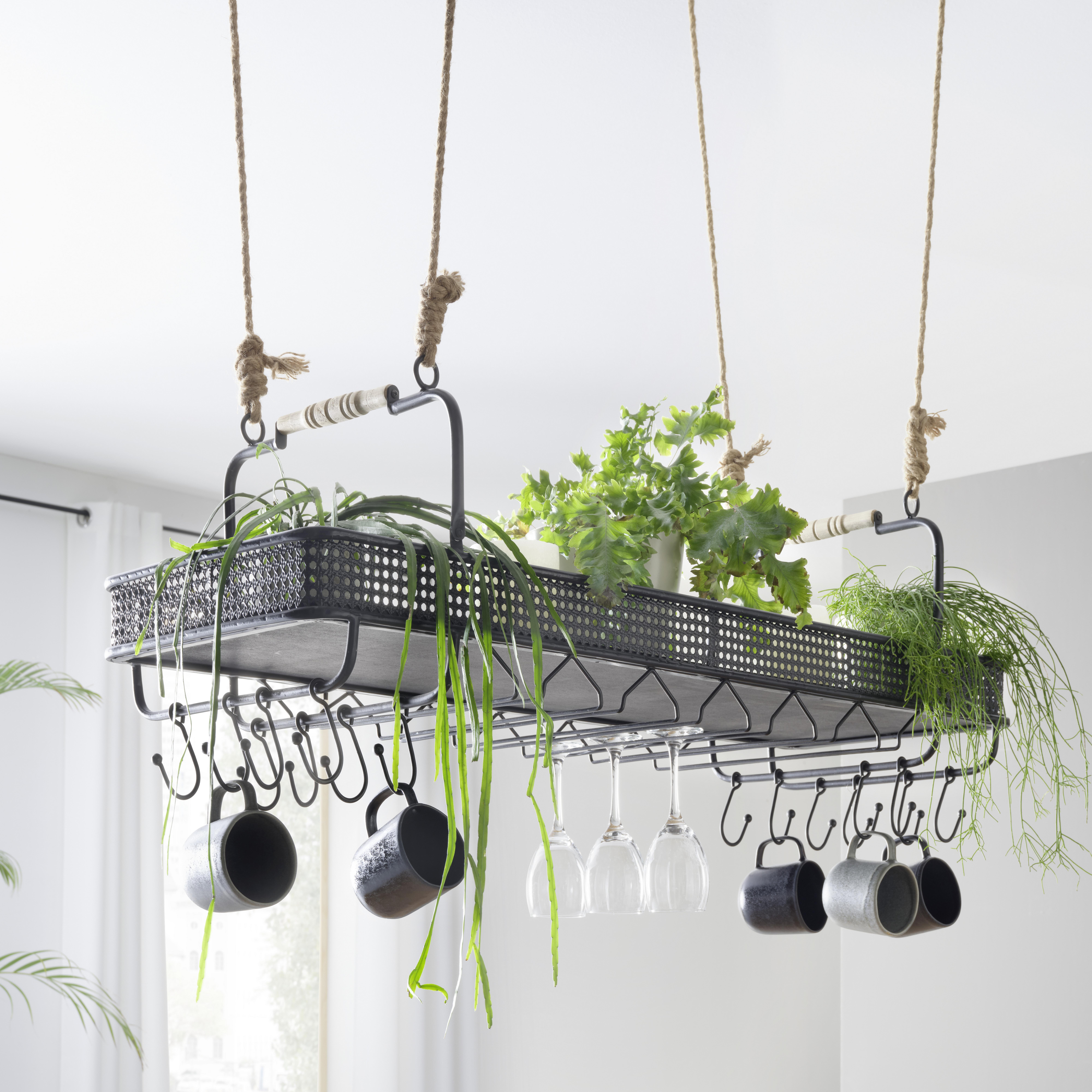 VÄGGHÄNGD MODUL CONSTANTIN - svart/naturfärgad, Lifestyle, metall/trämaterial (120/35/41cm) - Premium Living