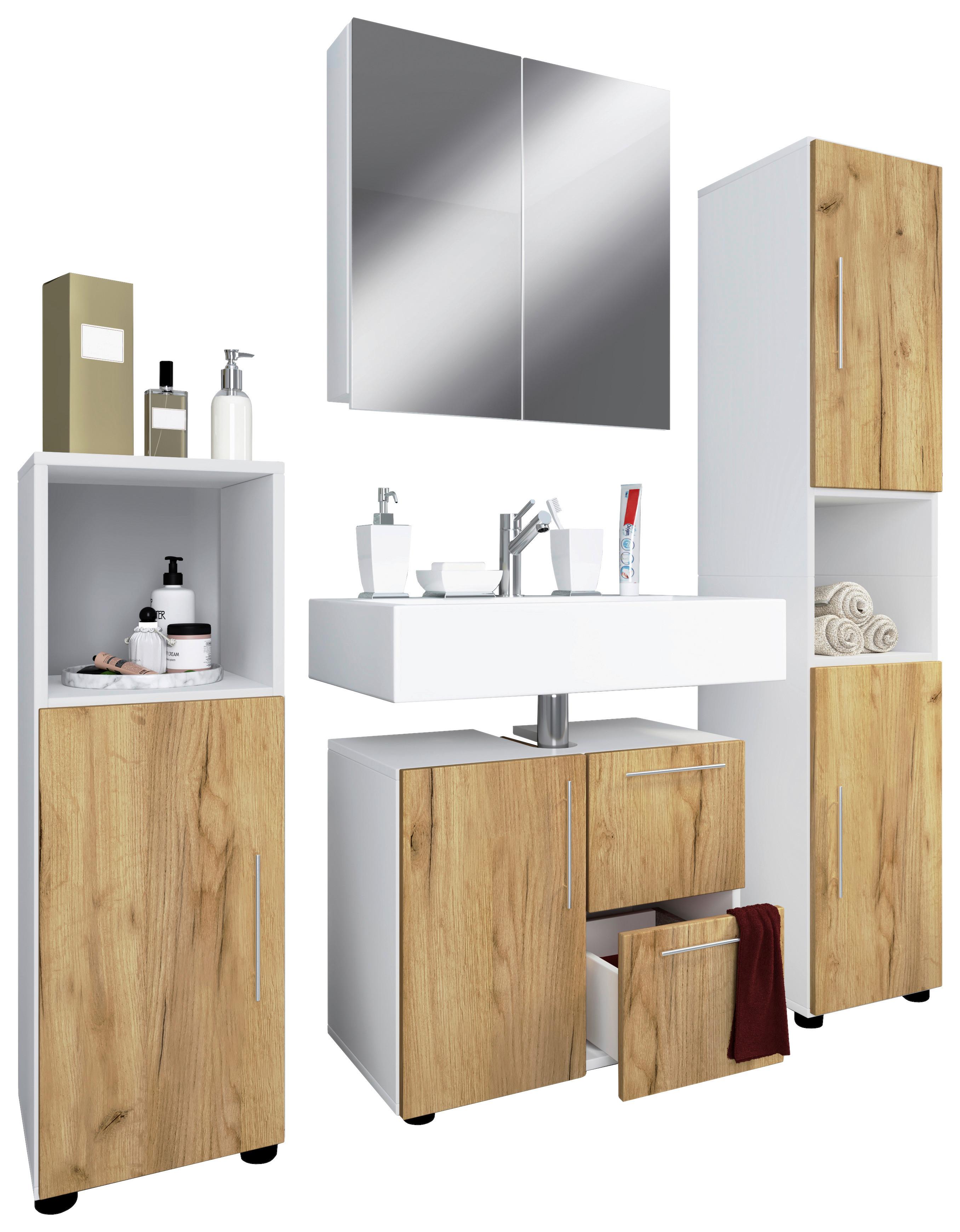 Kopalnica Flandu, Bela, Hrast, 4-Delno - srebrne barve/črna, Moderno, umetna masa/leseni material (123cm) - MID.YOU