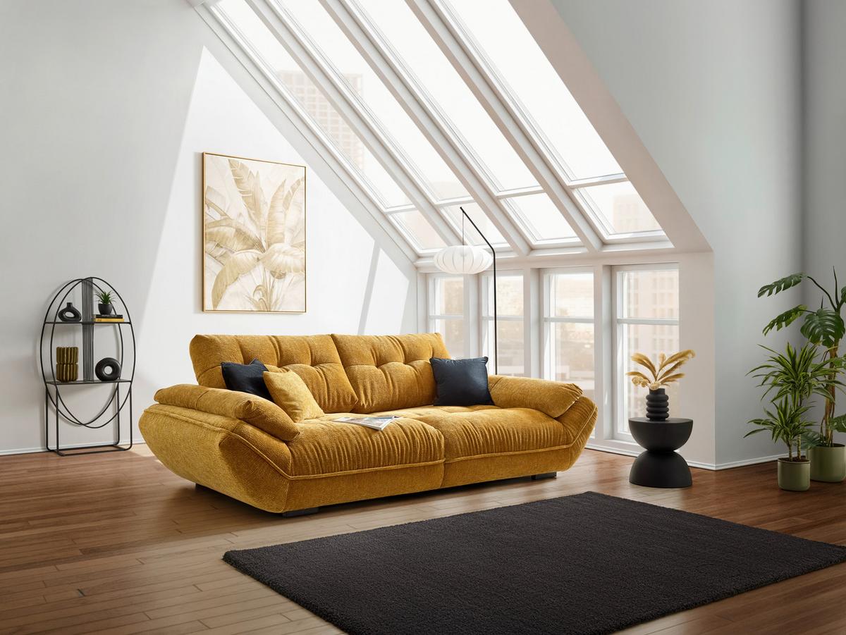 Bigsofa Vivo Goldfarben - Goldfarben/Schwarz, MODERN, Kunststoff/Textil (272/63/137cm) - Premium Living
