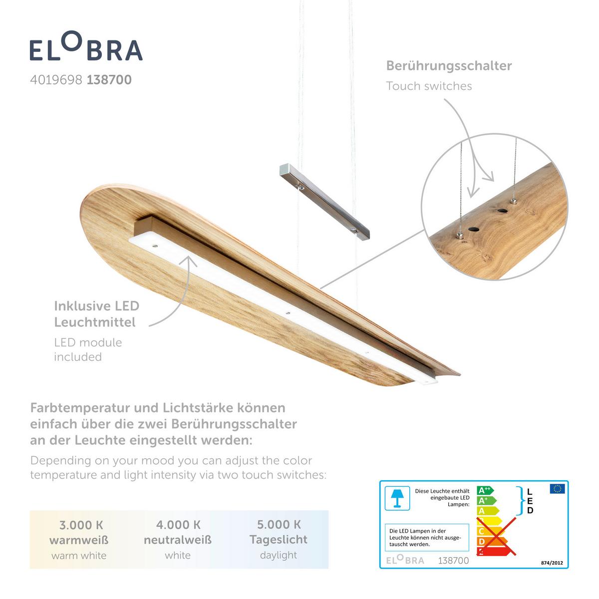 LAMPA WISZĄCA LED 141588 MONTAFON XL - Natur, drewno (120/18/80-160cm) - Waldwelt