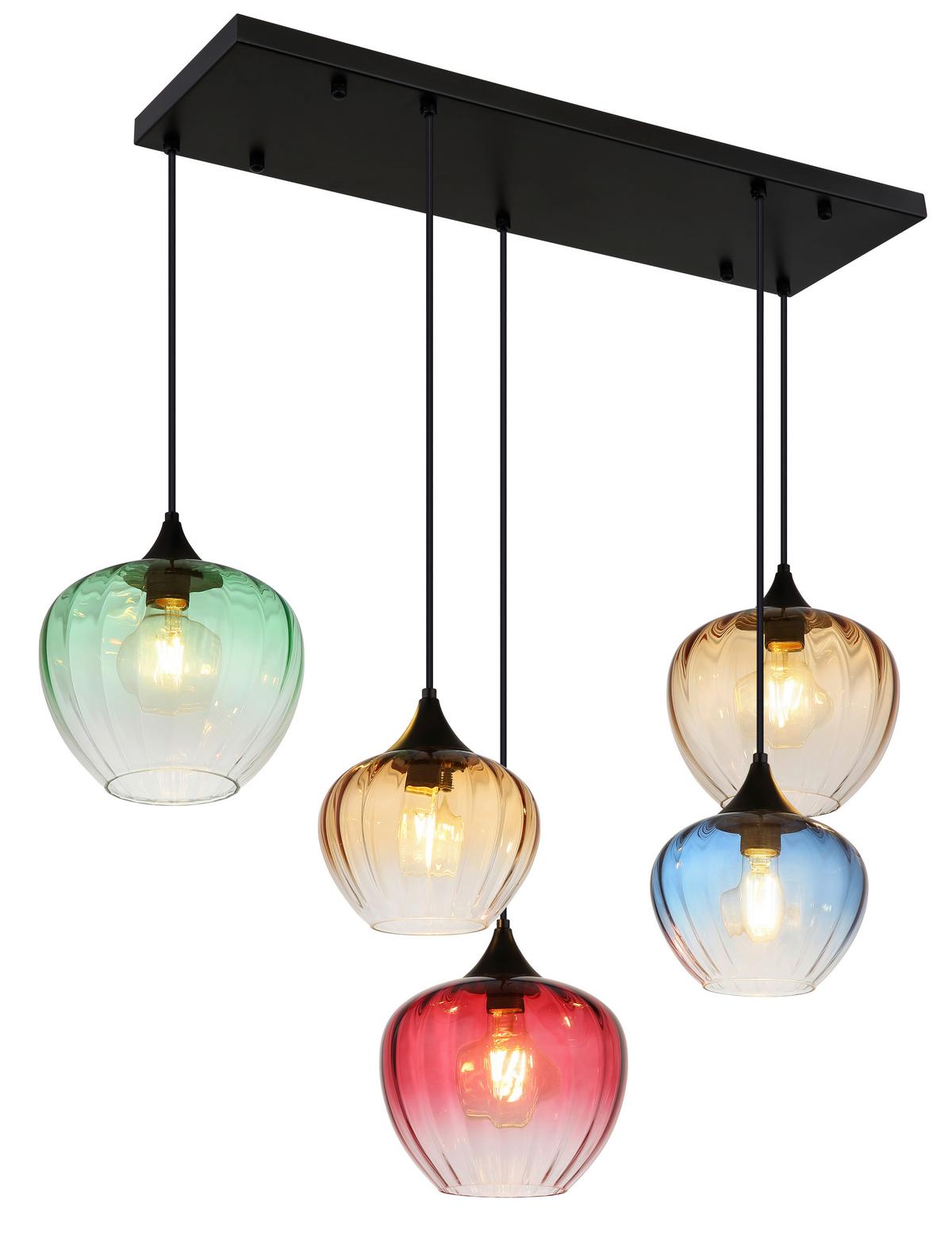HÄNGELEUCHTE 15748-5H SANDER - Klar/Schwarz, Basics, Glas/Textil (86/39/120cm) - Globo