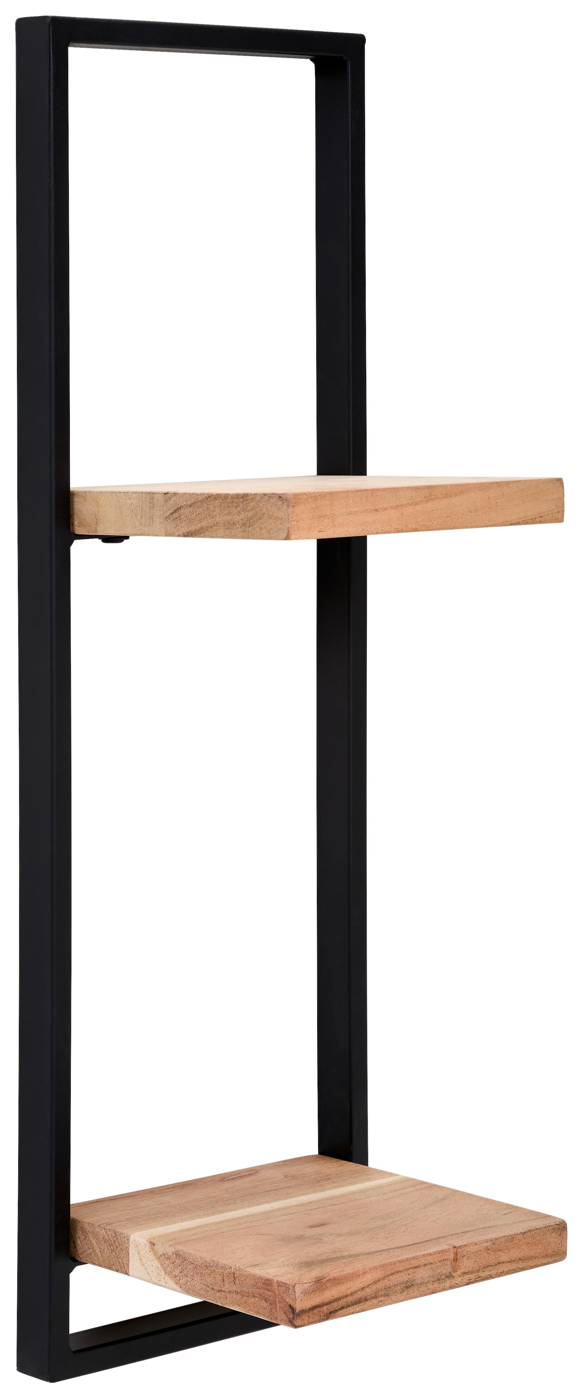 REGAŁ ŚCIENNY PORTO - czarny, Trend, metal/drewno (25/75/20cm) - Livetastic