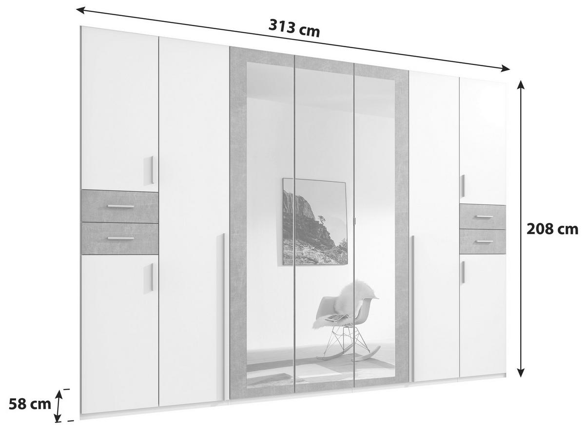 Drehtürenschrank Vegas ca. 313x208 cm Eiche/Graphit - Eichefarben/Silberfarben, Basics, Holzwerkstoff (313/208/58cm) - MID.YOU