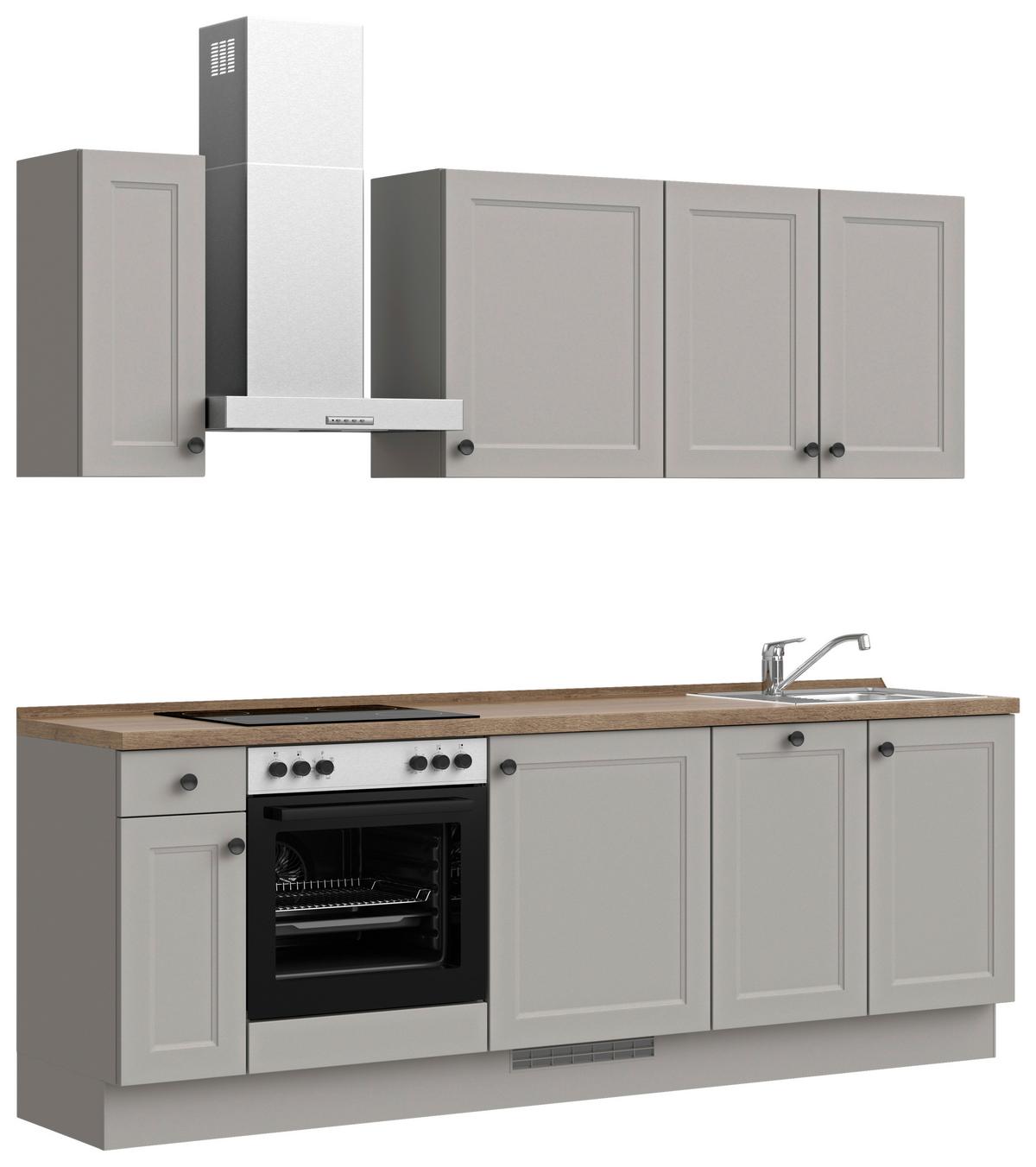 Küchenblock Cascada Low m. Geräten Grau - Eiche dunkel/Schwarz, MODERN, Holzwerkstoff/Metall (240cm) - Nobilia