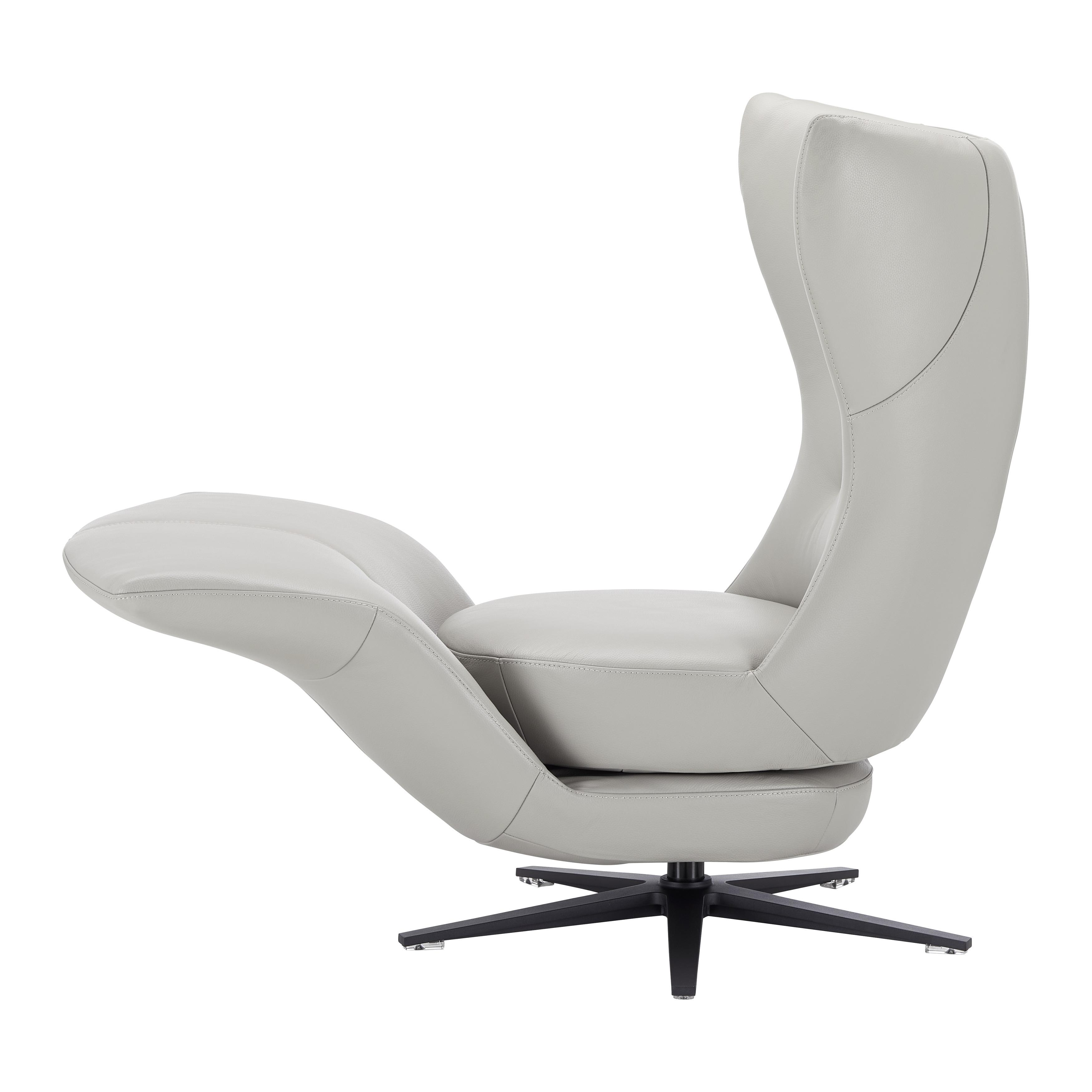 Relaxsessel, hellgrau, "Mirea", Leder - Hellgrau/Schwarz, MODERN, Leder/Metall (80/108/124,5cm) - Bessagi Home
