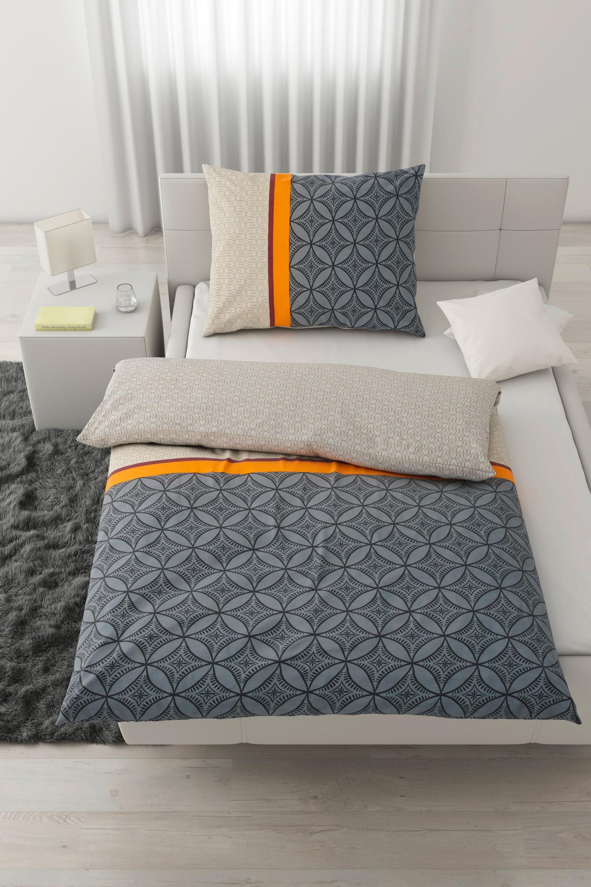 BETTWÄSCHESET NOAH - Anthrazit/Beige, Romantik / Landhaus, Textil (160/210cm) - Modern Living