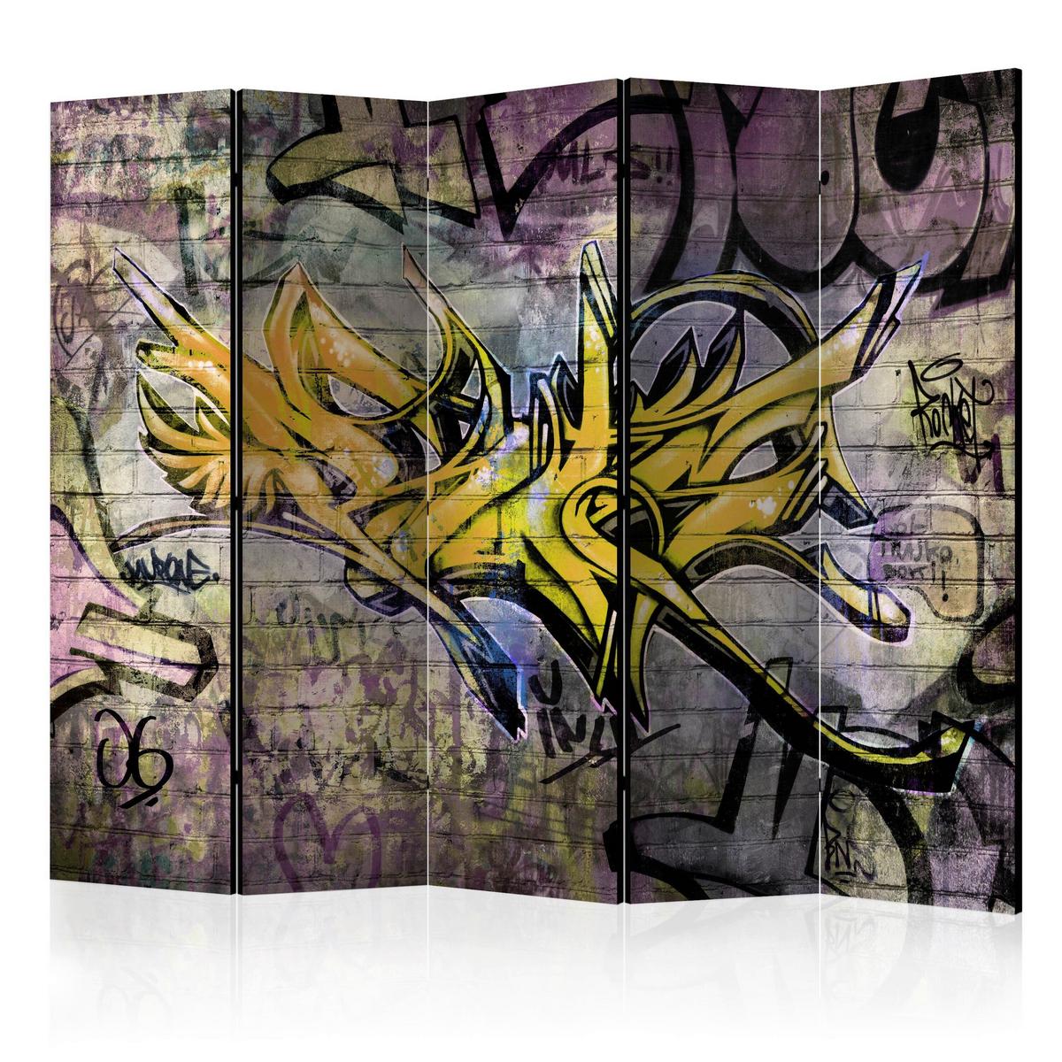 Paravan Stunning Graffiti I, 5-Delni, Dvostranski - lila/rumena, Basics, tekstil/les (225/172/3cm) - artgeist