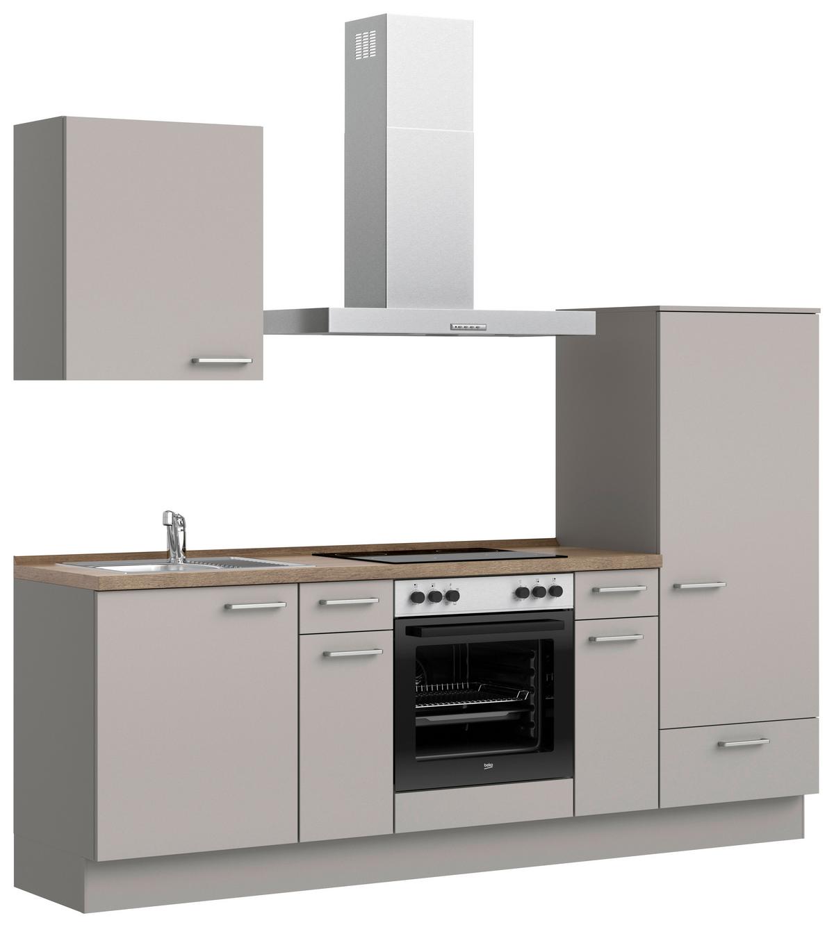 Küchenblock Touch Low m. Geräten Grau - Eiche dunkel/Edelstahlfarben, MODERN, Holzwerkstoff/Metall (240cm) - Nobilia