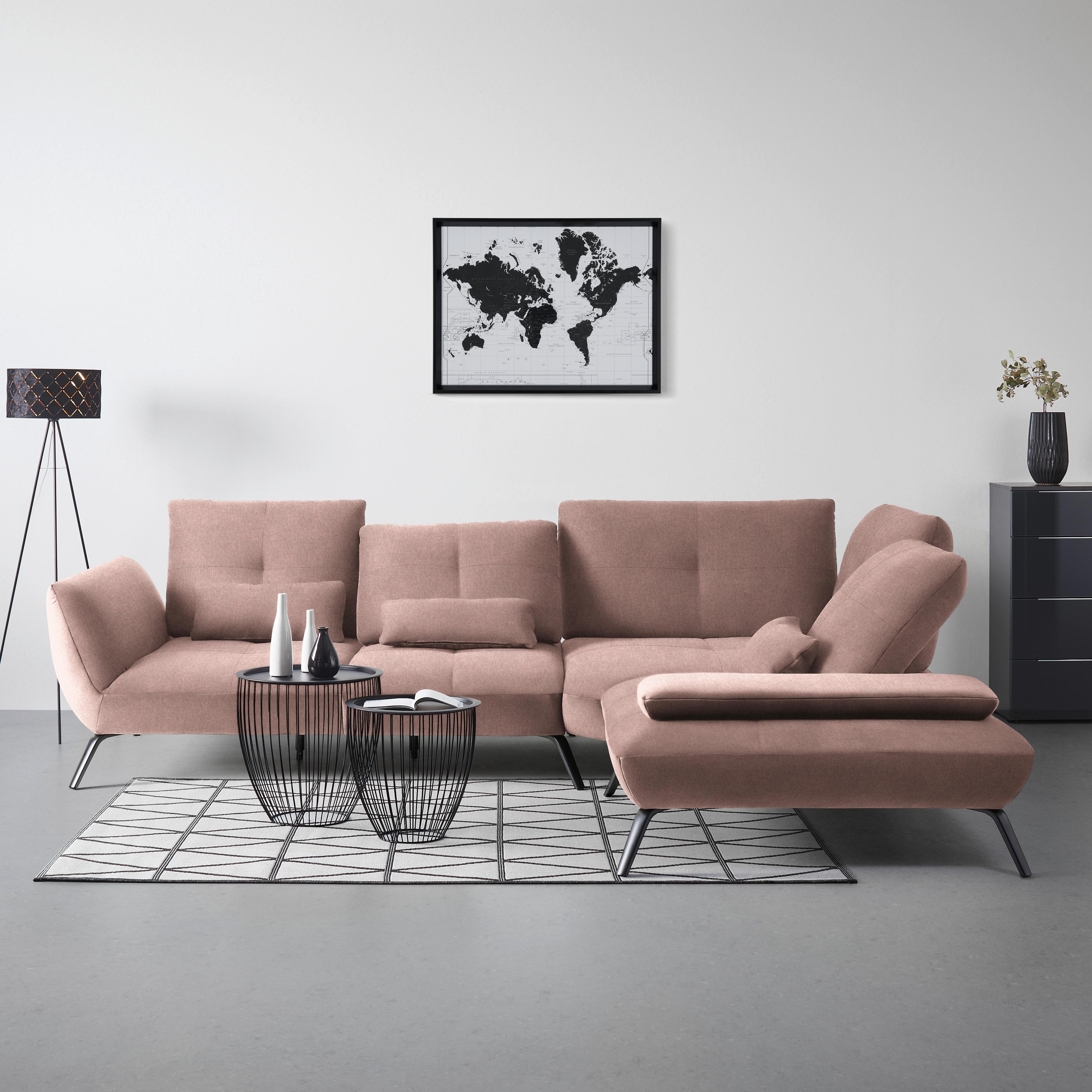 Wohnlandschaft Trendy Rosa - Schwarz/Rosa, MODERN, Holzwerkstoff/Textil (310/93/250cm) - Premium Living