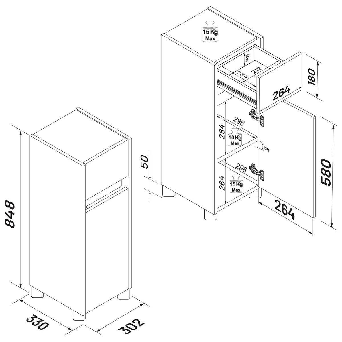 Midischrank Cosila - Honigeiche/Weiss, Trend, Holzwerkstoff/Kunststoff (30/85/33cm) - MID.YOU