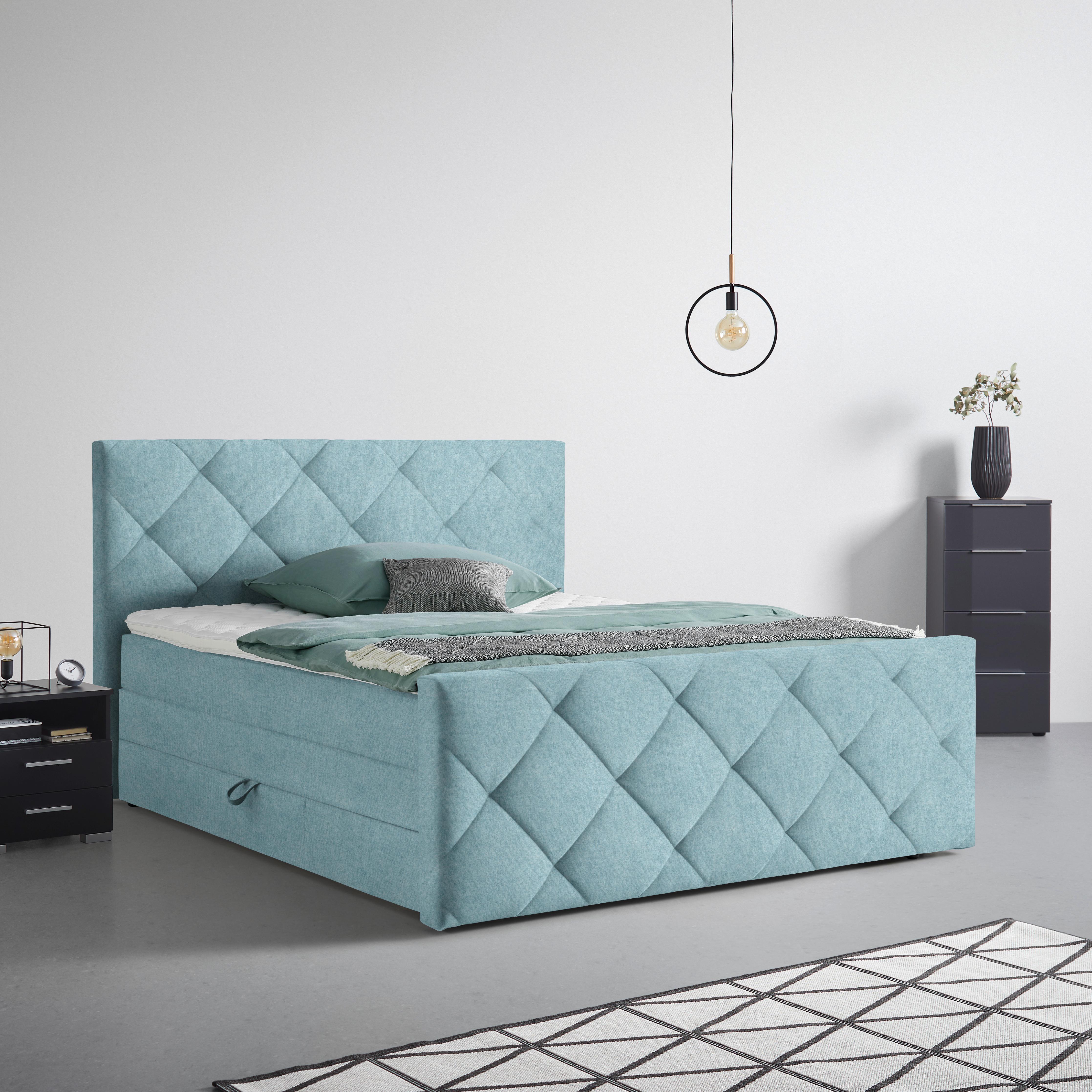 Boxspringbett Adele Blau ca. 180x200cm - Blau, KONVENTIONELL, Holz/Holzwerkstoff (180/200cm) - Mömax
