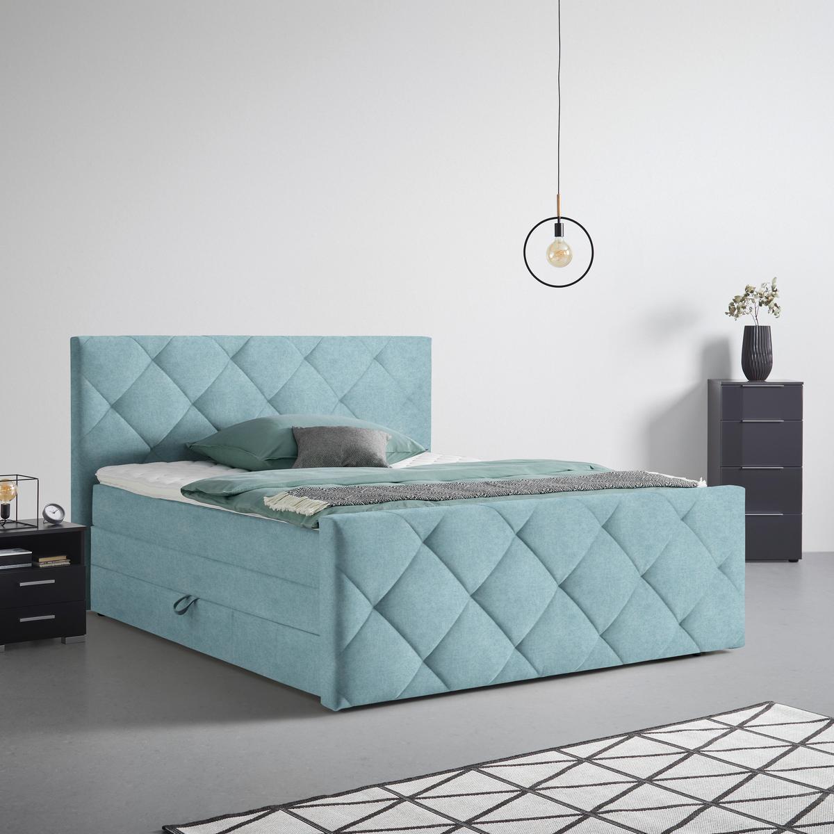 Boxspringbett Adele Blau ca. 180x200cm - Blau, KONVENTIONELL, Holz/Holzwerkstoff (180/200cm) - Mömax