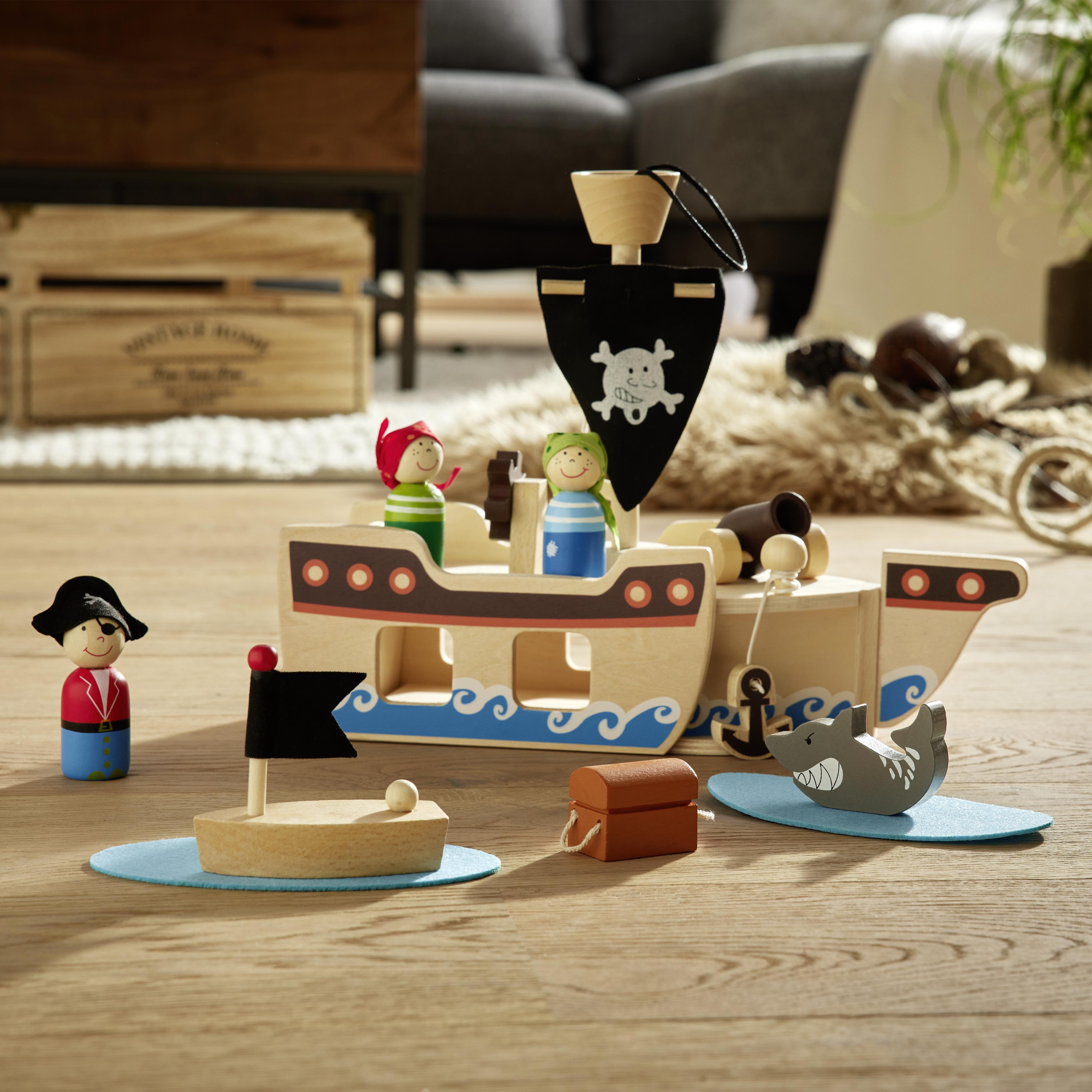 Kinderspielset Piratenschiff aus Holz, 10-teilig - Multicolor, Basics, Holz/Textil (31,5/12,7/25cm) - Based