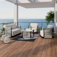 Loungegarnitur Coralie Creme Metall/Outdoorstoff +Abdeckung - Anthrazit/Creme, MODERN, Textil/Stein (155/62cm) - Bessagi Garden