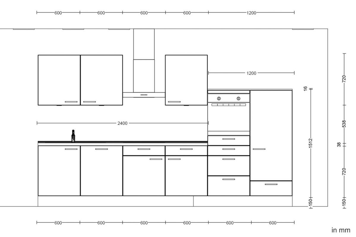 Küchenblock Flash Low m. Geräten Weiß Hochglanz - Edelstahlfarben/Eichefarben, MODERN, Holzwerkstoff/Metall (360cm) - Nobilia