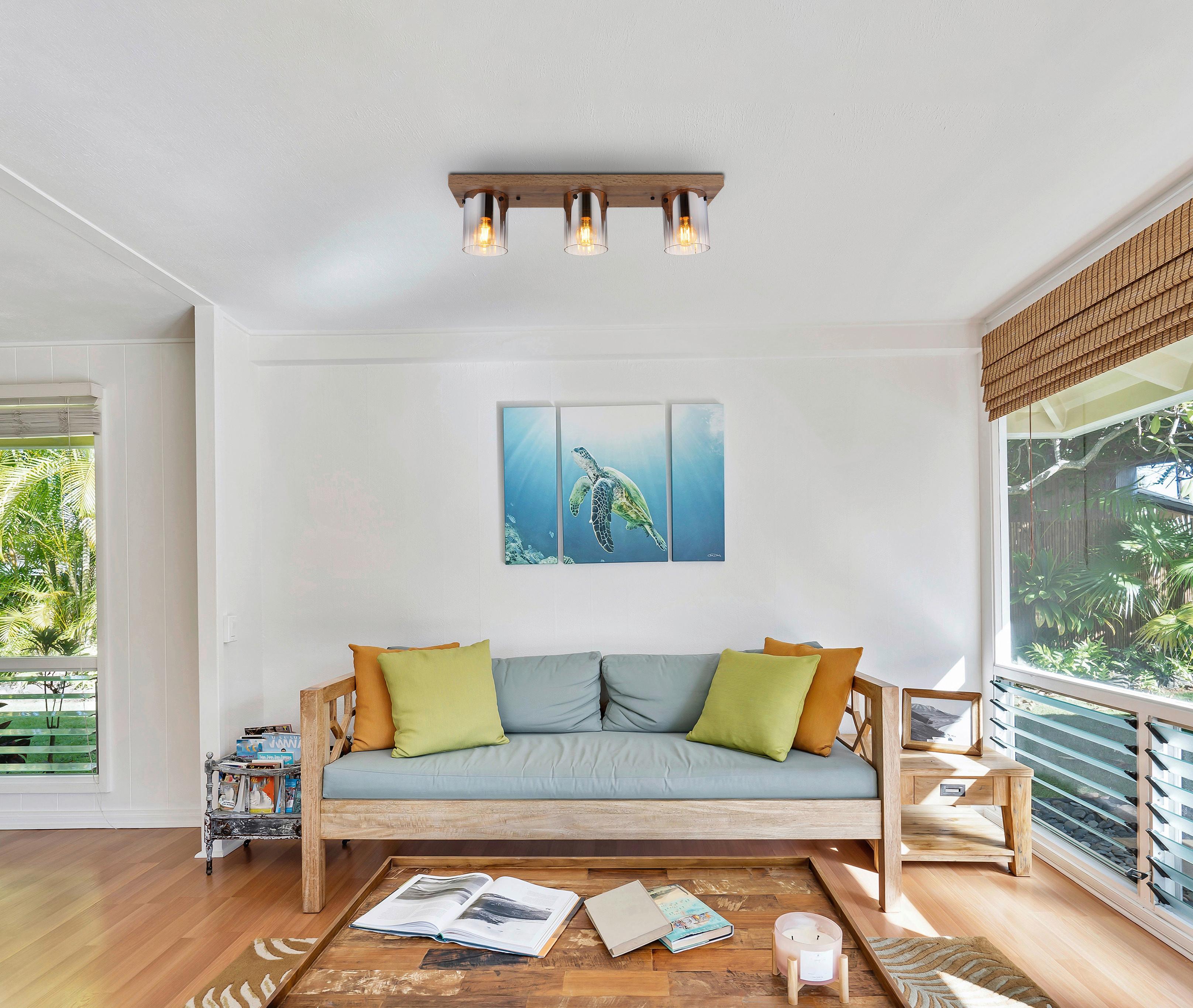 Stropna Svjetiljka Tamno Smeđa - tamno smeđa, Natur, staklo/drvni materijal (71/16/18cm) - Globo