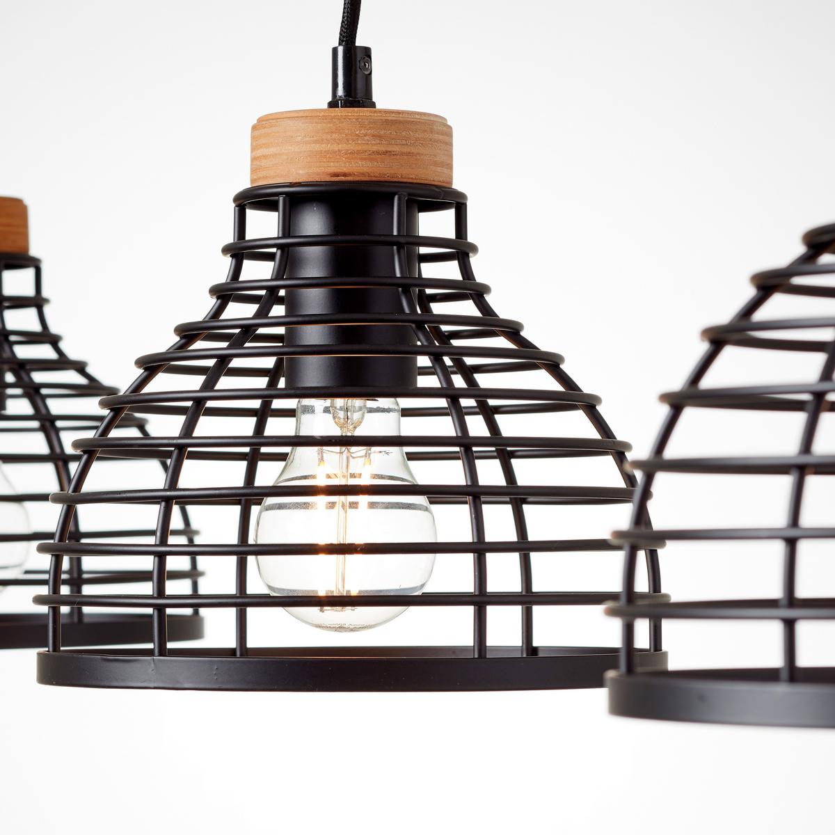 Pendelleuchte Avia Schwarz max. 52 Watt - Schwarz, Natur, Holz/Metall (100/25/120cm) - Brilliant