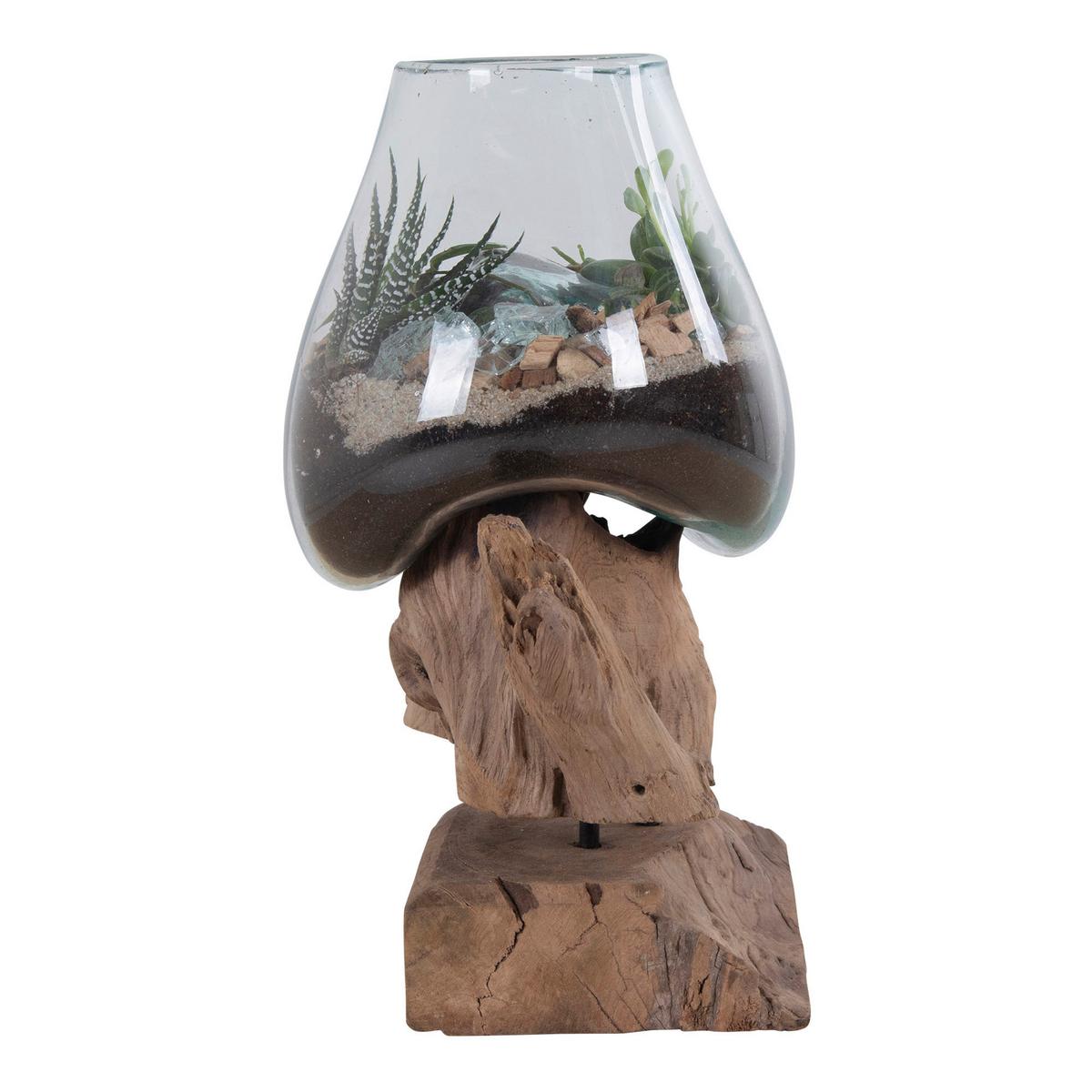 Vase San Marino Waterdrop Klar/Teakfarben - Klar/Teakfarben, Design, Glas/Holz (18/25/15cm)