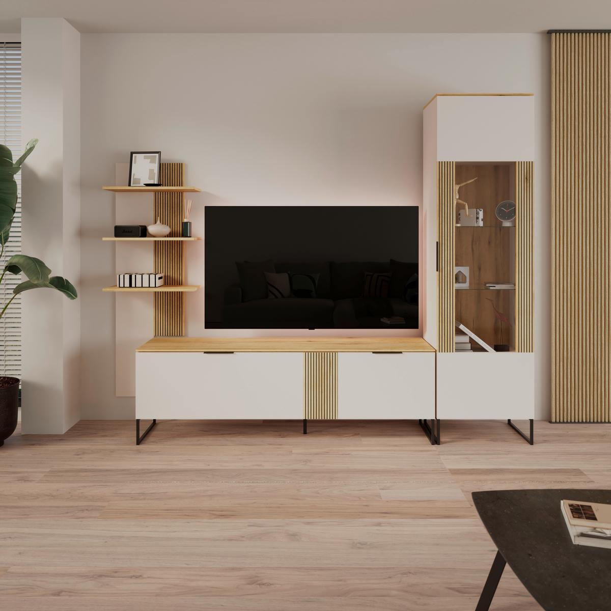 Vitrina King - kašmir/boje hrasta, Moderno, staklo/drvni materijal (55,2/200/40cm) - Modern Living