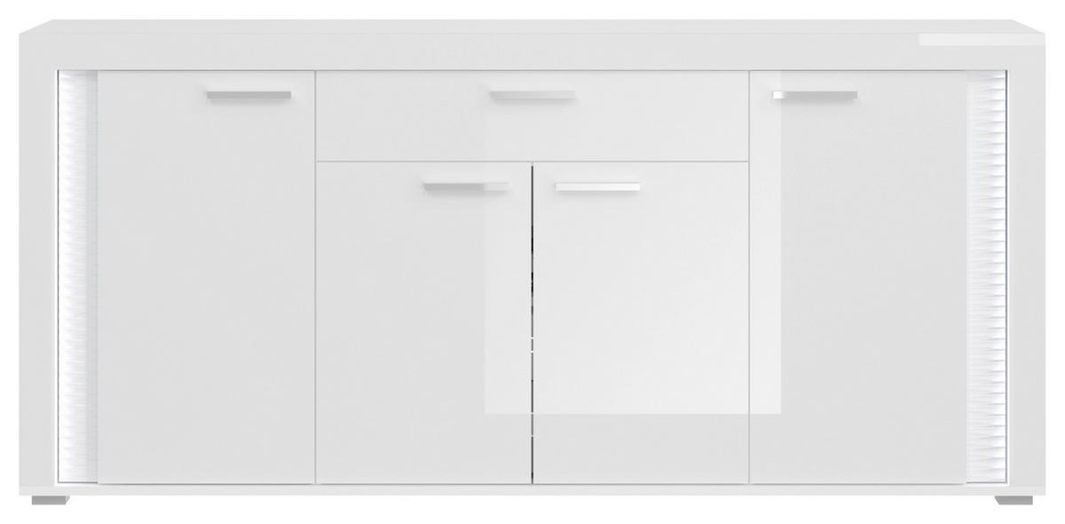 Sideboard Skylight ca. 182x84 cm Weiß hochglanz - Weiß Hochglanz/Silberfarben, Design, Holzwerkstoff/Kunststoff (182/84/42cm) - MID.YOU